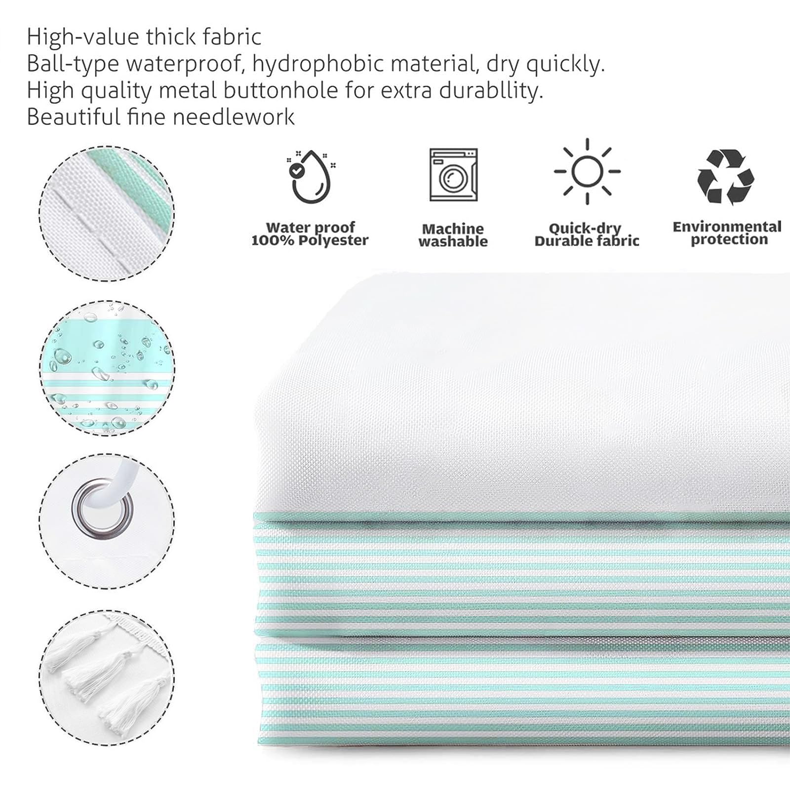 White Shower Curtain Aqua Striped With Tassels Summer Ocean Beach Theme Ombre Bathroom Shower Curtain Set With Rings Sea Mint Gr