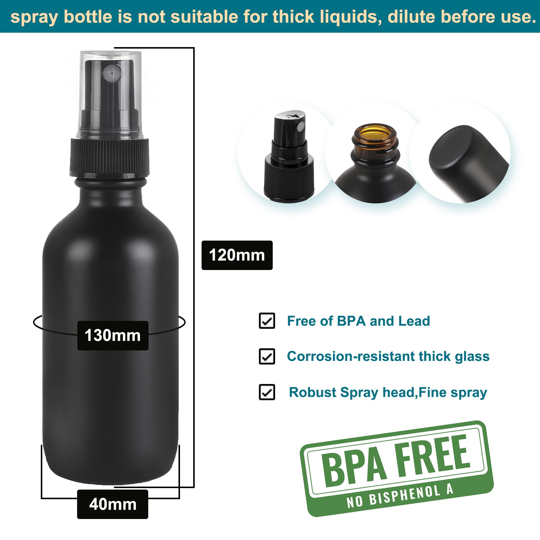 Nooeeiss Frosted Black Glass Small Spray Bottle 2 Oz 24 Packs,Fine Mist Sprayer Small Clear Bottles,Refillable Containers Mini S