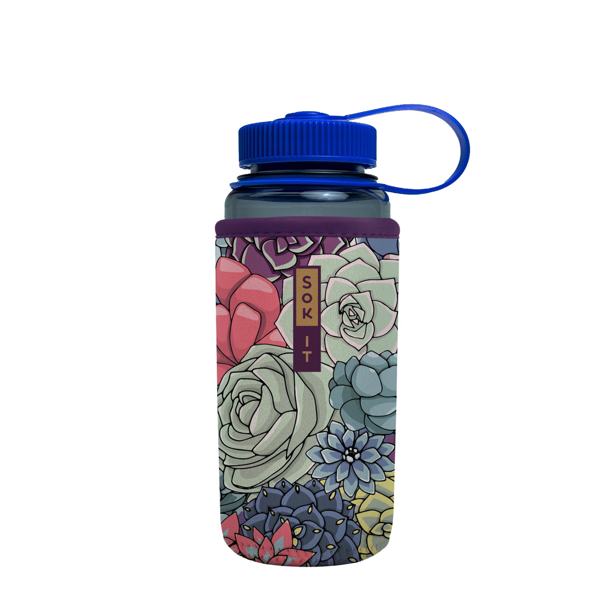 Sok It BotlSok Water Bottle Sleeve Insulated Neoprene Cover (Succulents, Fits 16oz CamelBak or Nalgene)