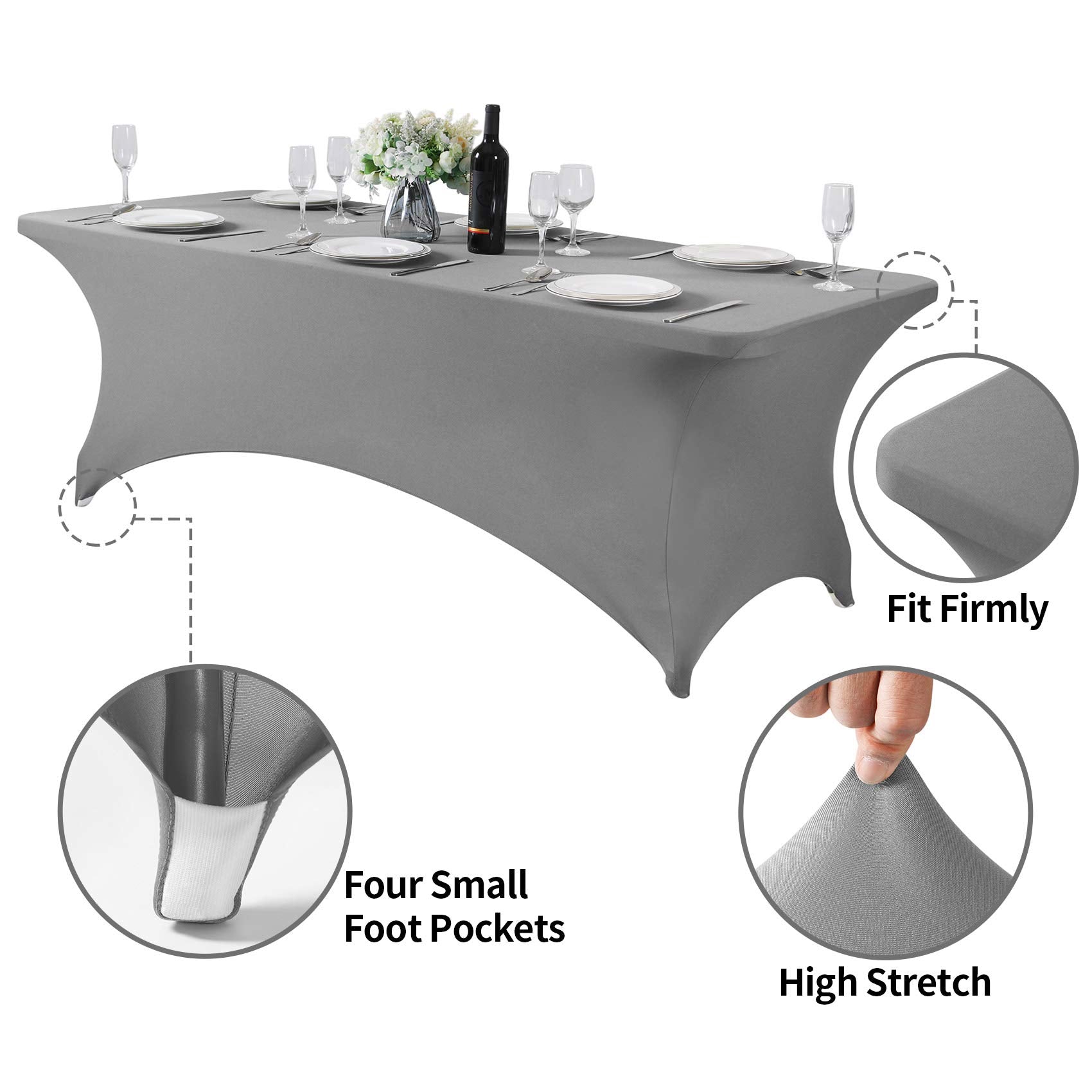 Hezuzo 2Pack Spandex Table Cover For 8Ft Table Universal Fitted Stretch Tablecloth For Party, Banquet, Wedding And Events-Gray