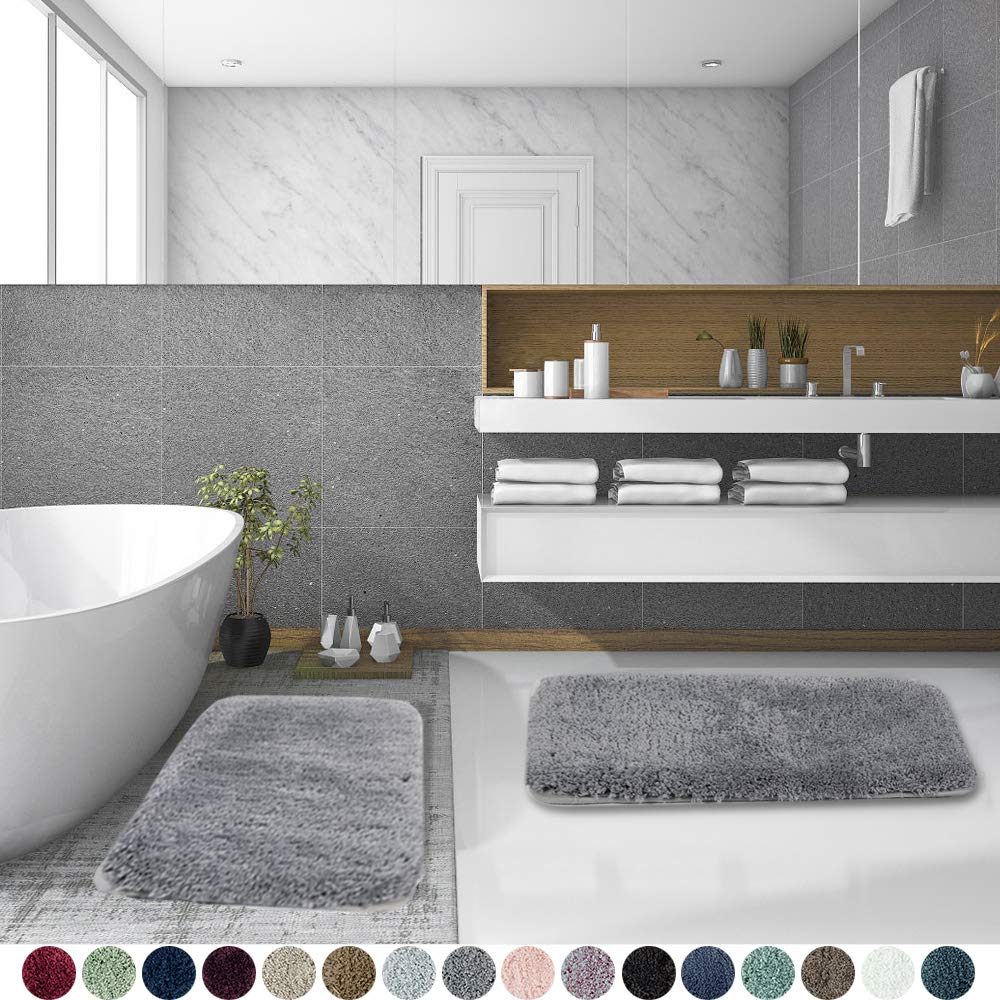 Walensee Shaggy 2 Piece Bath Rug Set, (20 X 32, 2 Pack Set, Grey) Bathroom Rug Set Bath Mats For Bathroom Machine Wash/Dry Absor