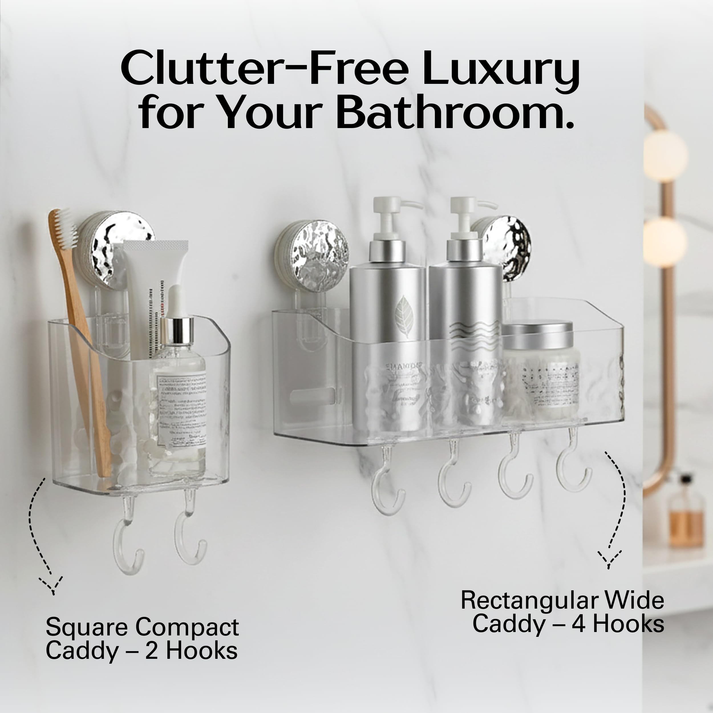 HOME&I Suction Cup Shower Caddy and Toothbrush Holder for Bathroom & Shower, Drill-Free Toothpaste, and Razor Organizer, Removab