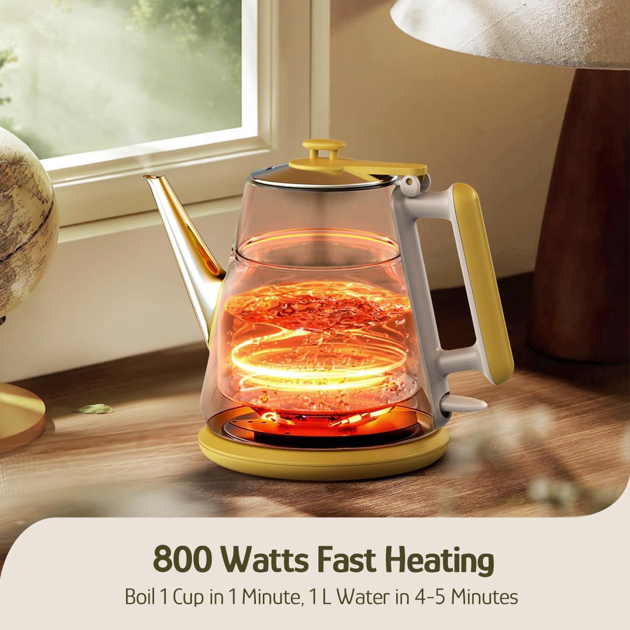 Hazel Quinn Retro Electric Kettle, 1L Stainless Steel, Floral Print, 800W, Double Wall, BPA-Free, Model XSH005