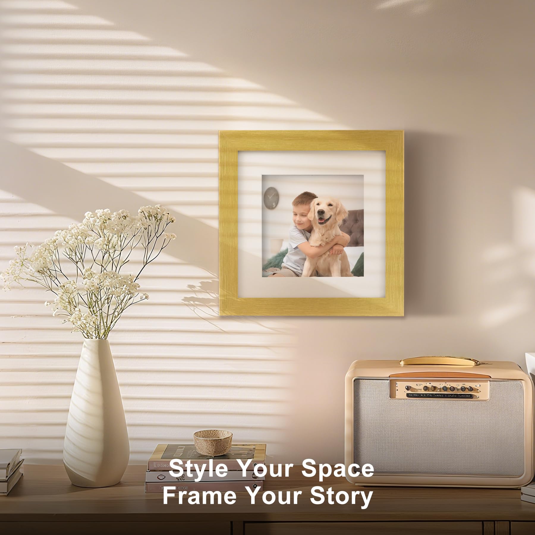 TOFOREVO Picture Frames 6x6 Set of 2 Distressed Gold Wood Grain Photo Frame for Gallery Wall Mounting or Tabletop Display