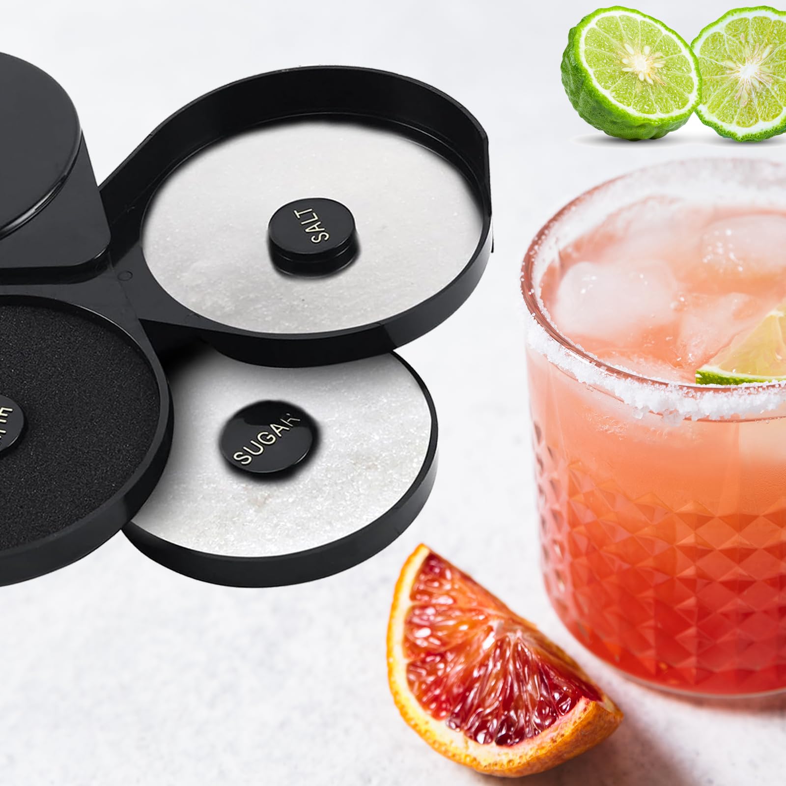 Homend Margarita Salt Rimmer Bar Quality Rimmer 3-Tier Rotating Trays Salt Sugar Lime Juice Bar Rimmer Great For Margaritas & Co