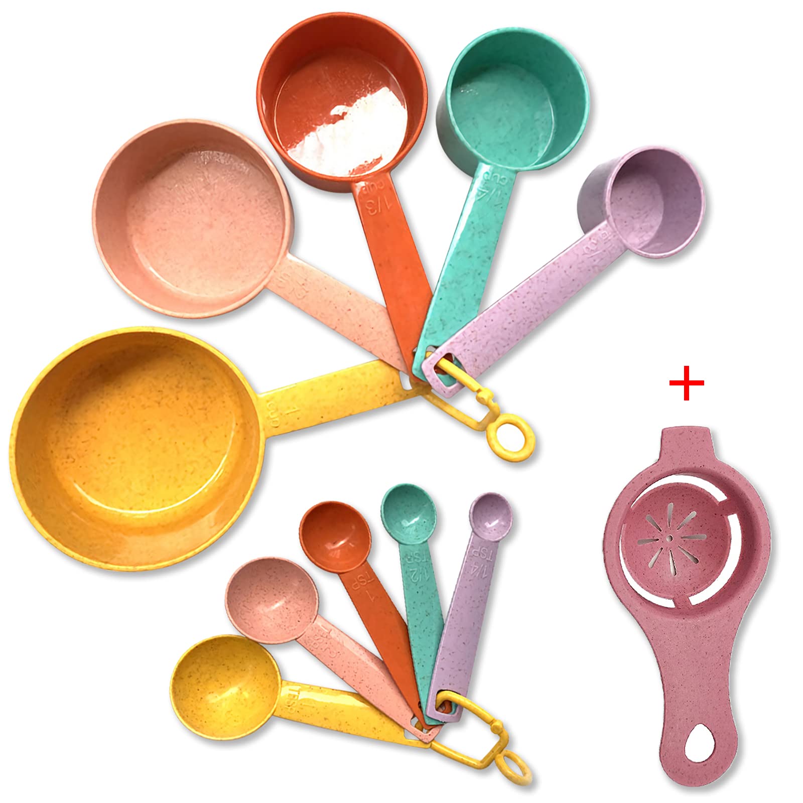 Plastic Measuring Cups And Spoons Set - 10 Pcs Colorful Kitchen Measuring Tool, Engraved Metric/Us Markings Stackable Silicone M