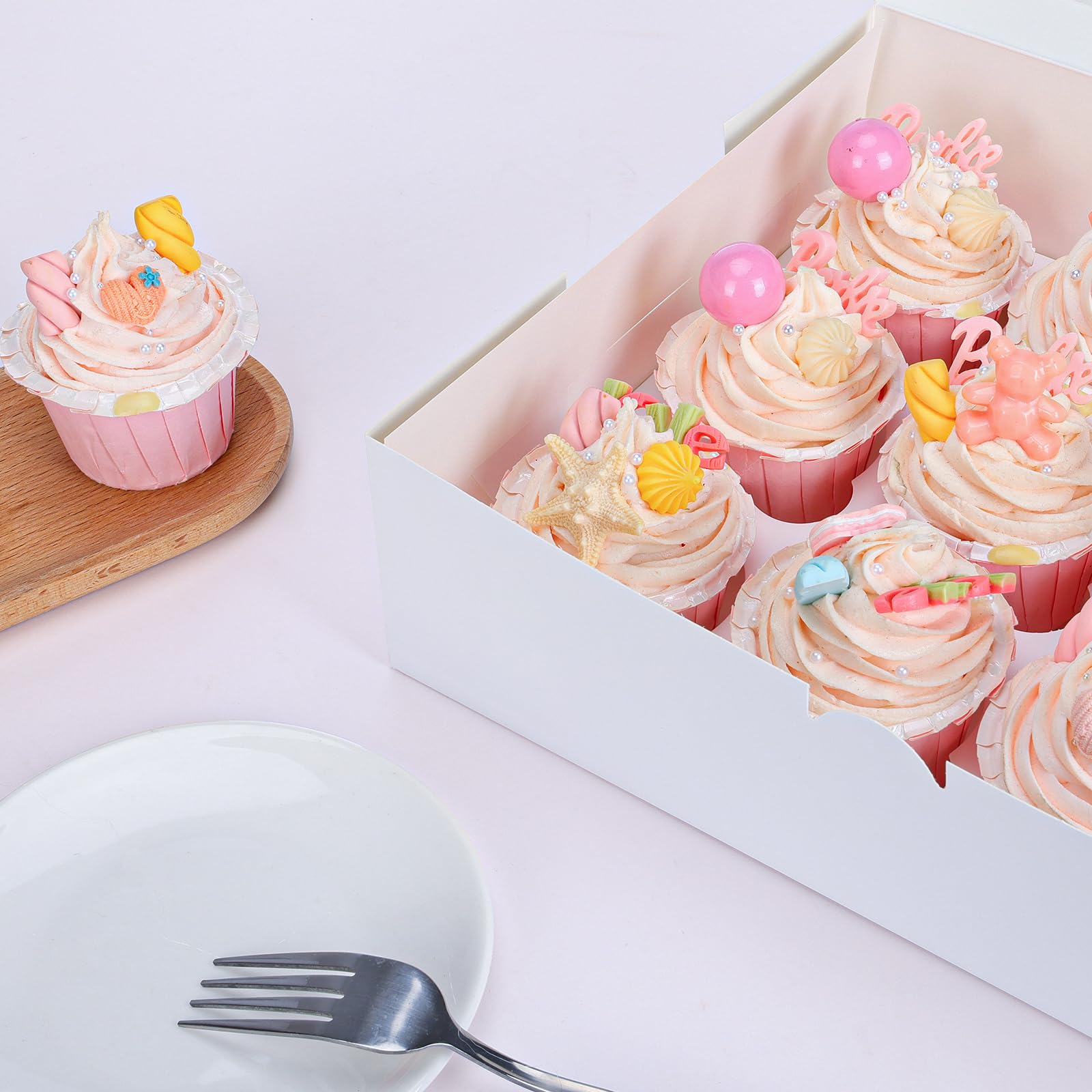 Moretoes 15 Sets Cupcake Boxes, 12 Count Cupcake Containers, 13X10X3.5 Inches Bakery Boxes With Window And Inserts To Fit Muffin