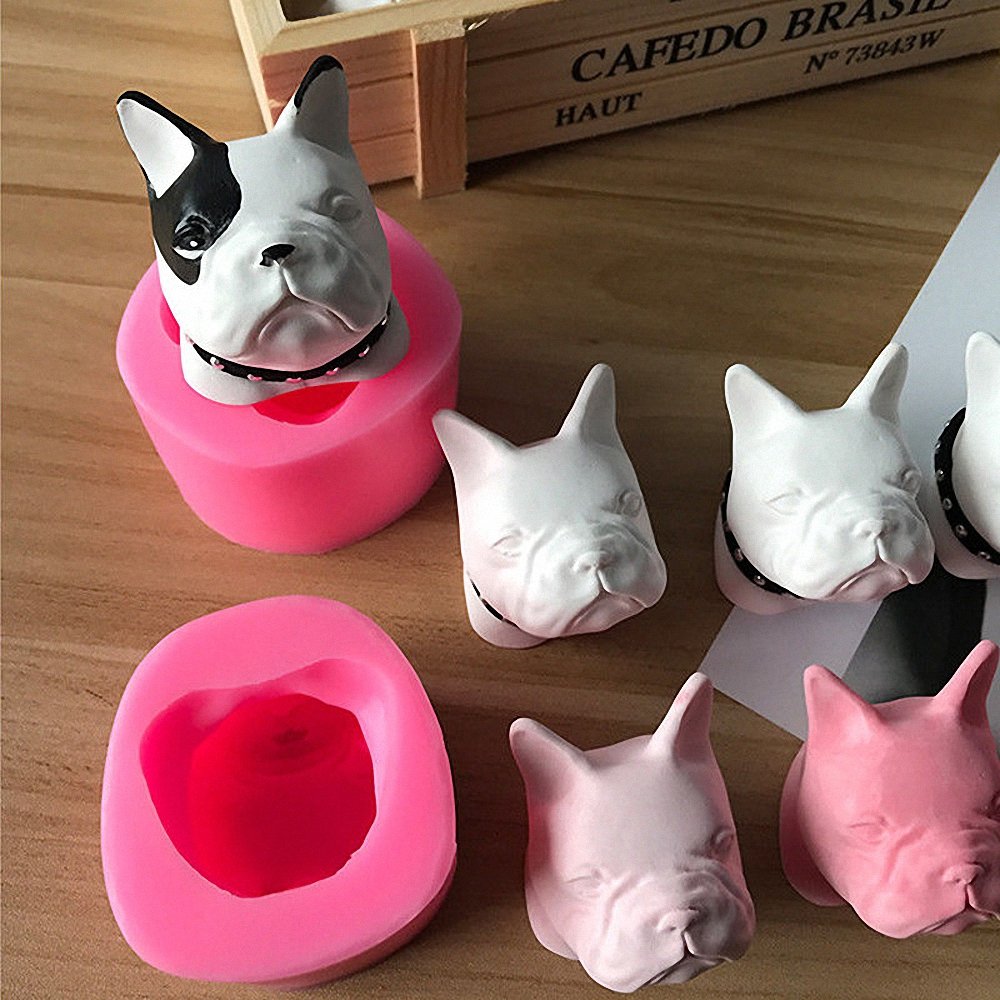Moldfun French Bulldog Dog Head Silicone Mold For Chocolate, Ice Cube, Fondant, Candle, Plaster, Mini Soap, Wax Crayon Melt, Cak