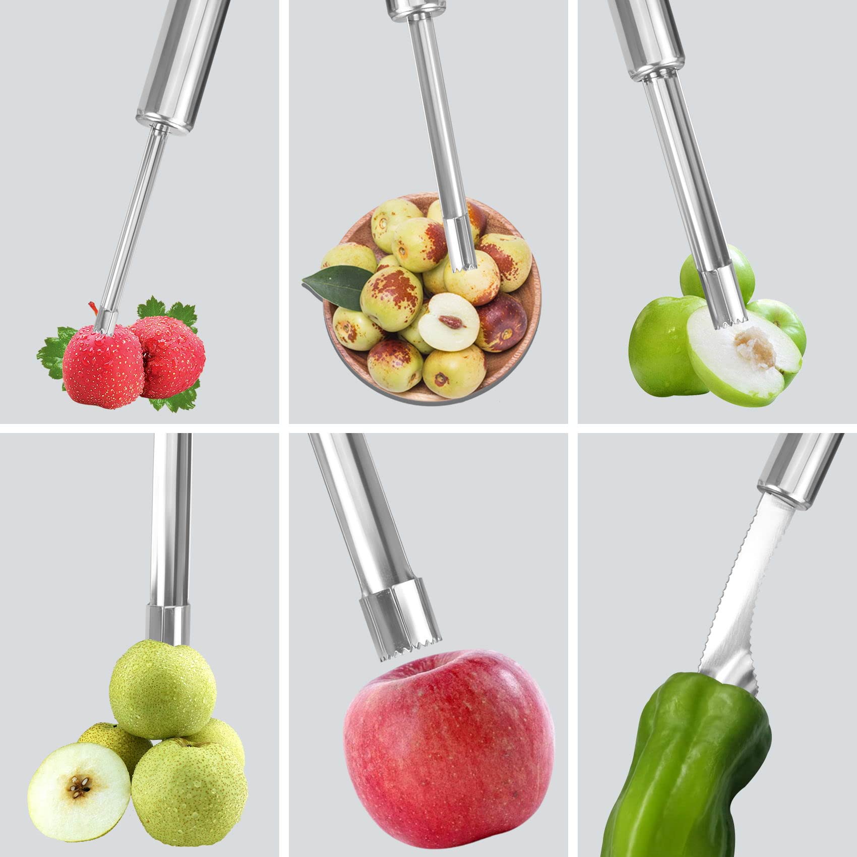 Hengdu Stainless Steel Core Remover Set,Unique Kitchen Gadgets 6-Piece Set Of Vegetables And Fruits For Corer Tool