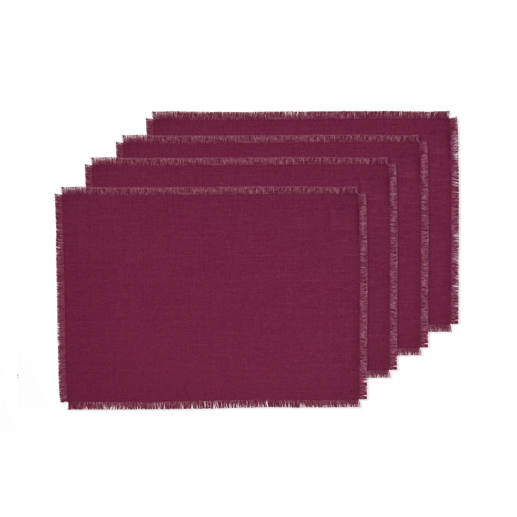 Solino Home Fringe Linen Placemats 19'' L X 14'' W Inch - 100% Pure Linen Beet Cloth Placemats Set Of 4 - Washable Fabric Place