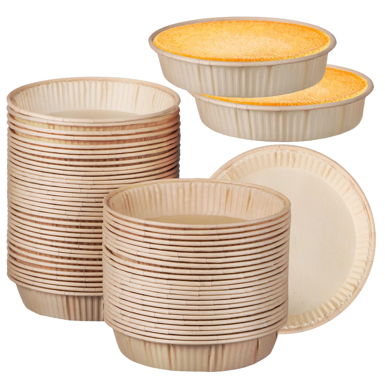 Zerodeko 100 pcs Mini Tart Pans for Baking Round Bottom Mini Tart Pan Disposable Parchment Paper Baking Cups Liners for Quiche P
