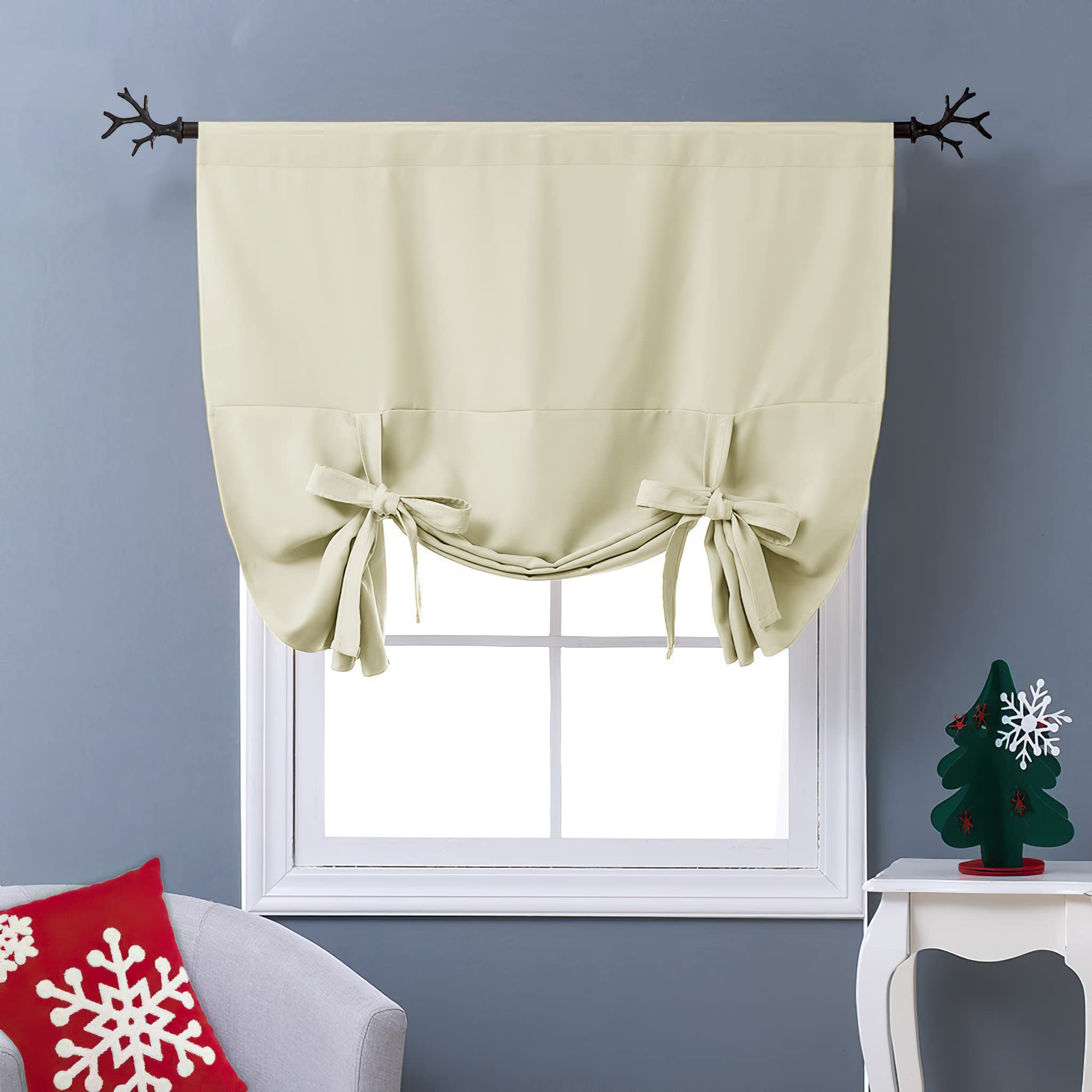 NICETOWN Tie Up Curtain Thermal Insulated Short Window Shade Light Blocking Curtains for Bathroom/Kitchen, Rod Pocket Panel- 42i