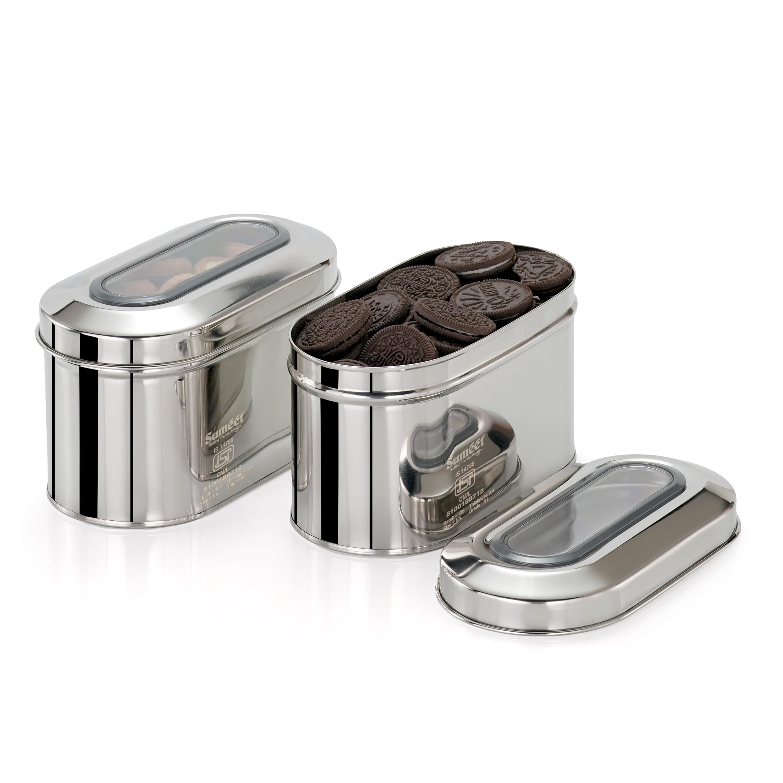 Sumeet ISI Certified Stainless Steel Capsul Canister Container for Kitchen Storage with See Through Lid - Set of 2 Pcs - 1150ml - Silver