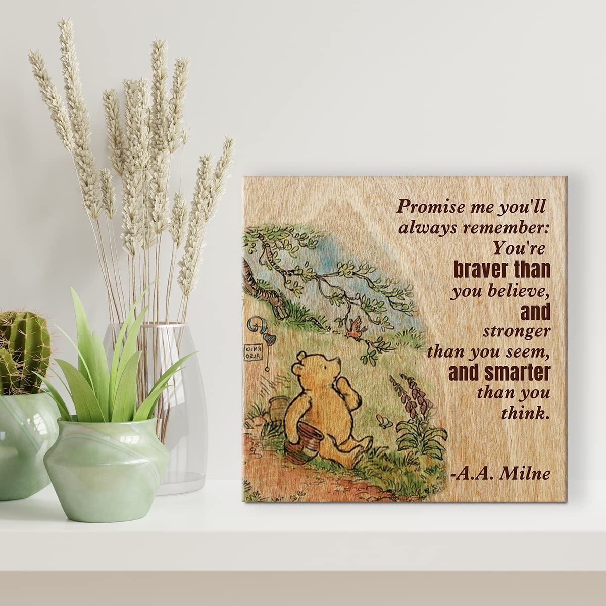 Winnie The Pooh Wall Art Decor Remember You'Re Braver Than You Believe Quote Canvas Painting Pictures Framed Canvas Print Sign A