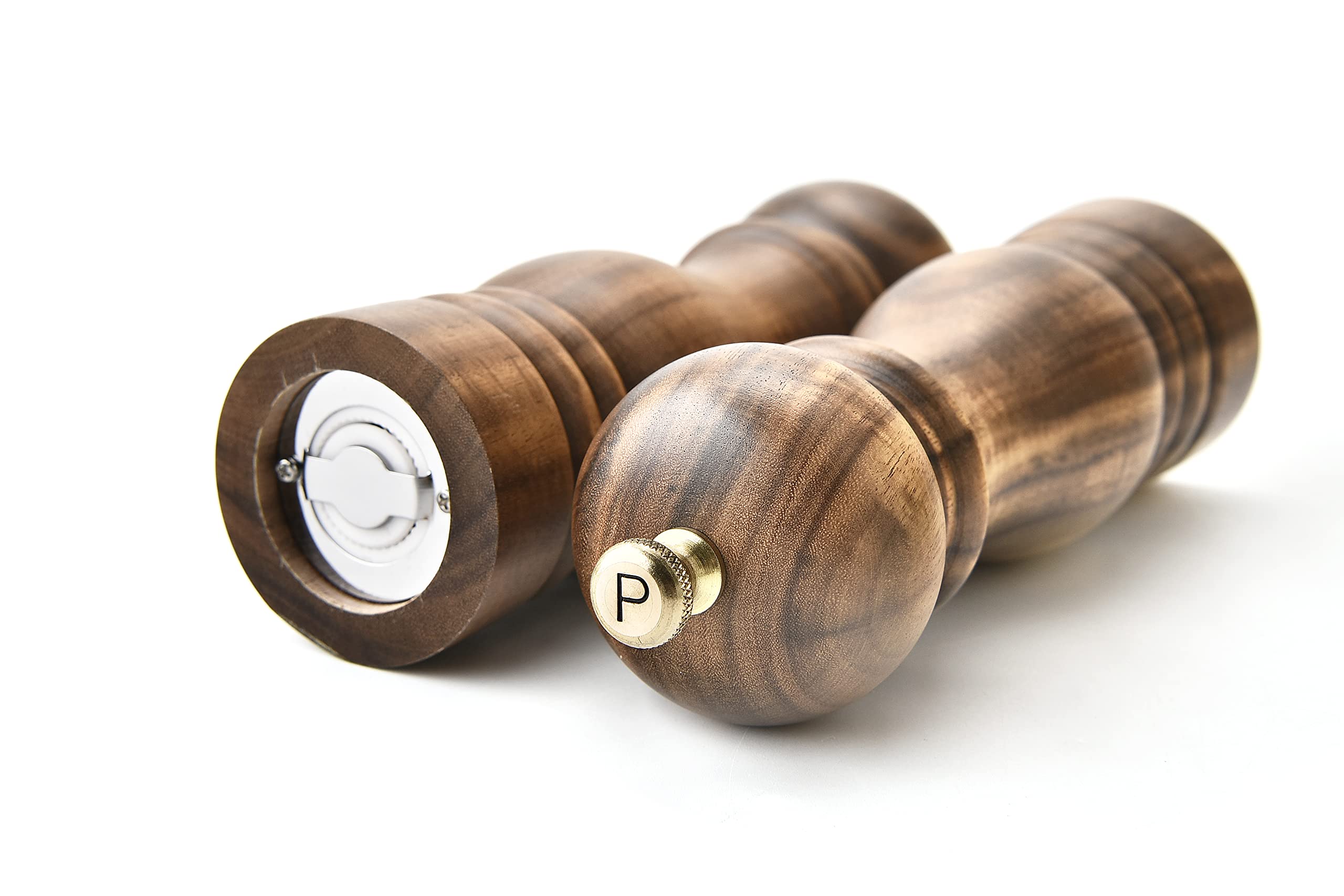 Pepper Grinder Wood Salt and Pepper Grinder Mills Sets  Acacia Wood Manual Salt Grinder Refillable Pepper Mill Sets with Adjustable Ceramic Grinding Rotor - 7 Inch-Set of 2