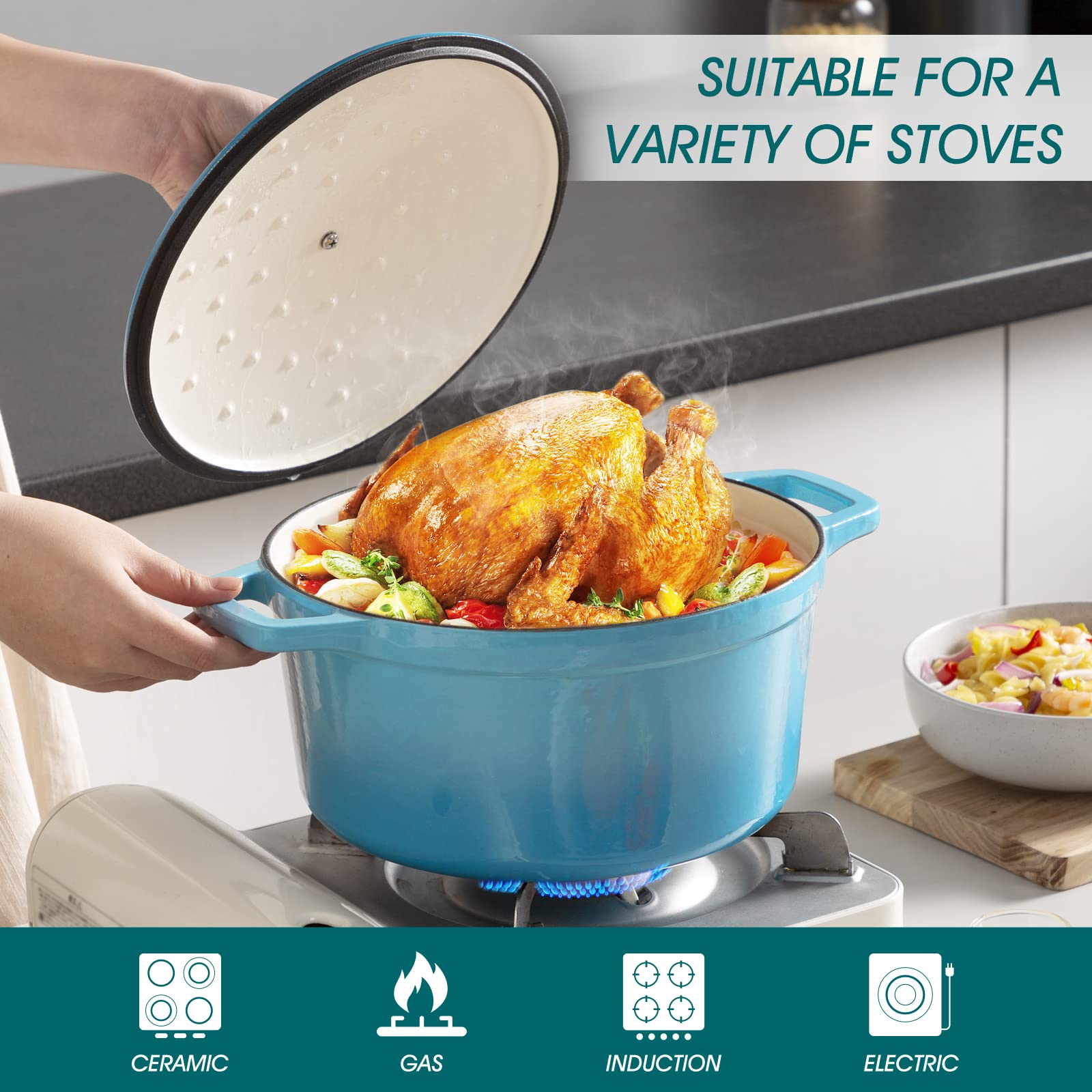 Vancasso Enameled Cast Iron Dutch Oven, 6 Qt Dutch Oven Pot With Lid, Round Dutch Oven Cast Iron Pot, Non Stick Enamel Coating F