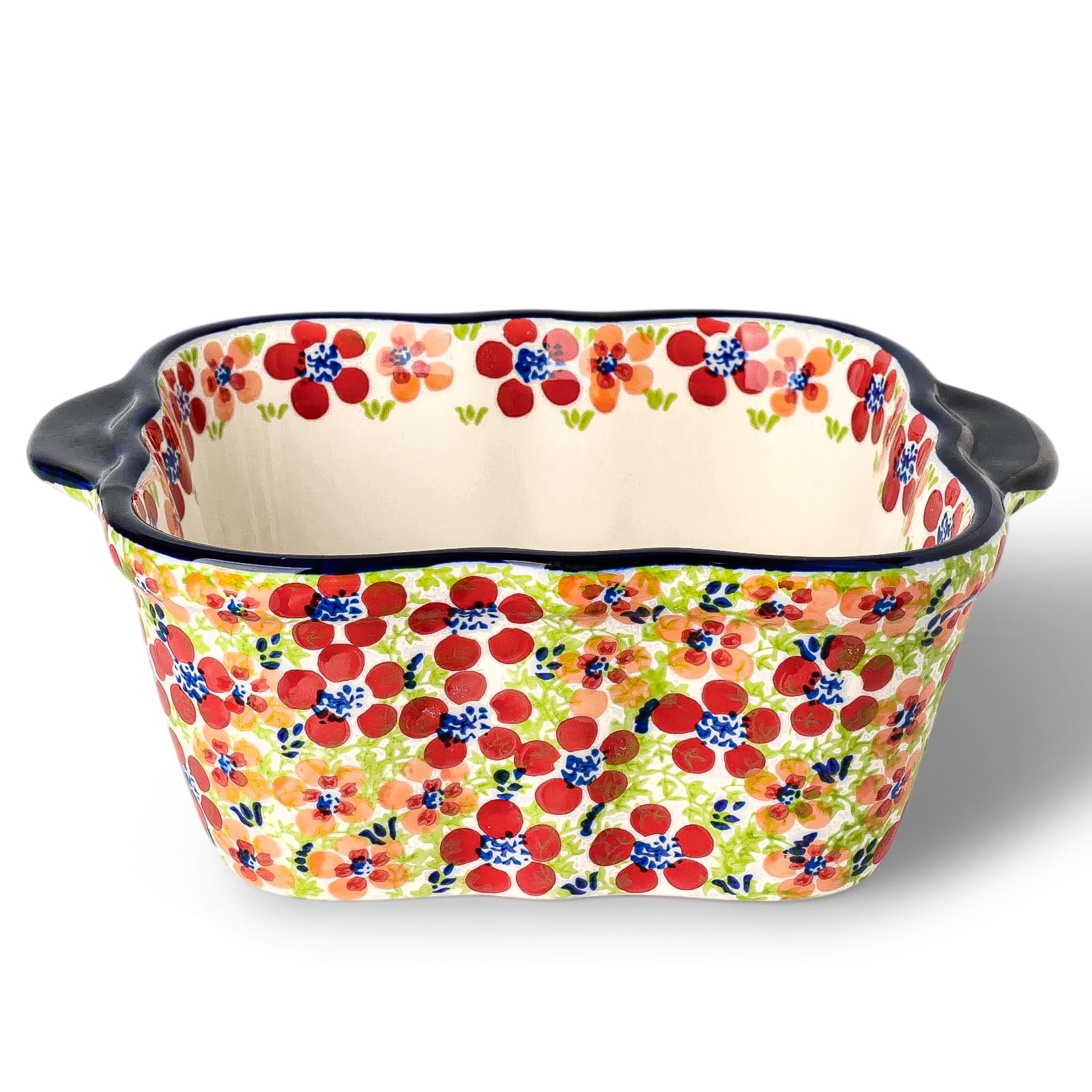 8x8 Ceramic HandPainted Cake Pan with Handles, Jungle Floral