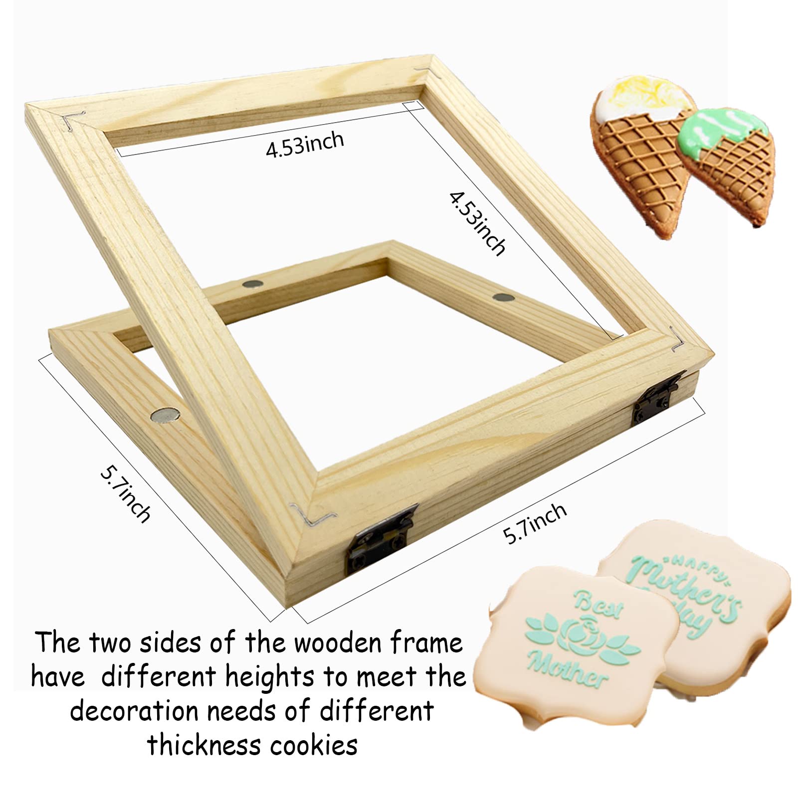 Olah-Olah Magnetic Cookie Stencils Holder, 5.7''X5.7'' Wooden Cookie Stencil Frame For Painting Stencils, Royal Icing Airbrush,
