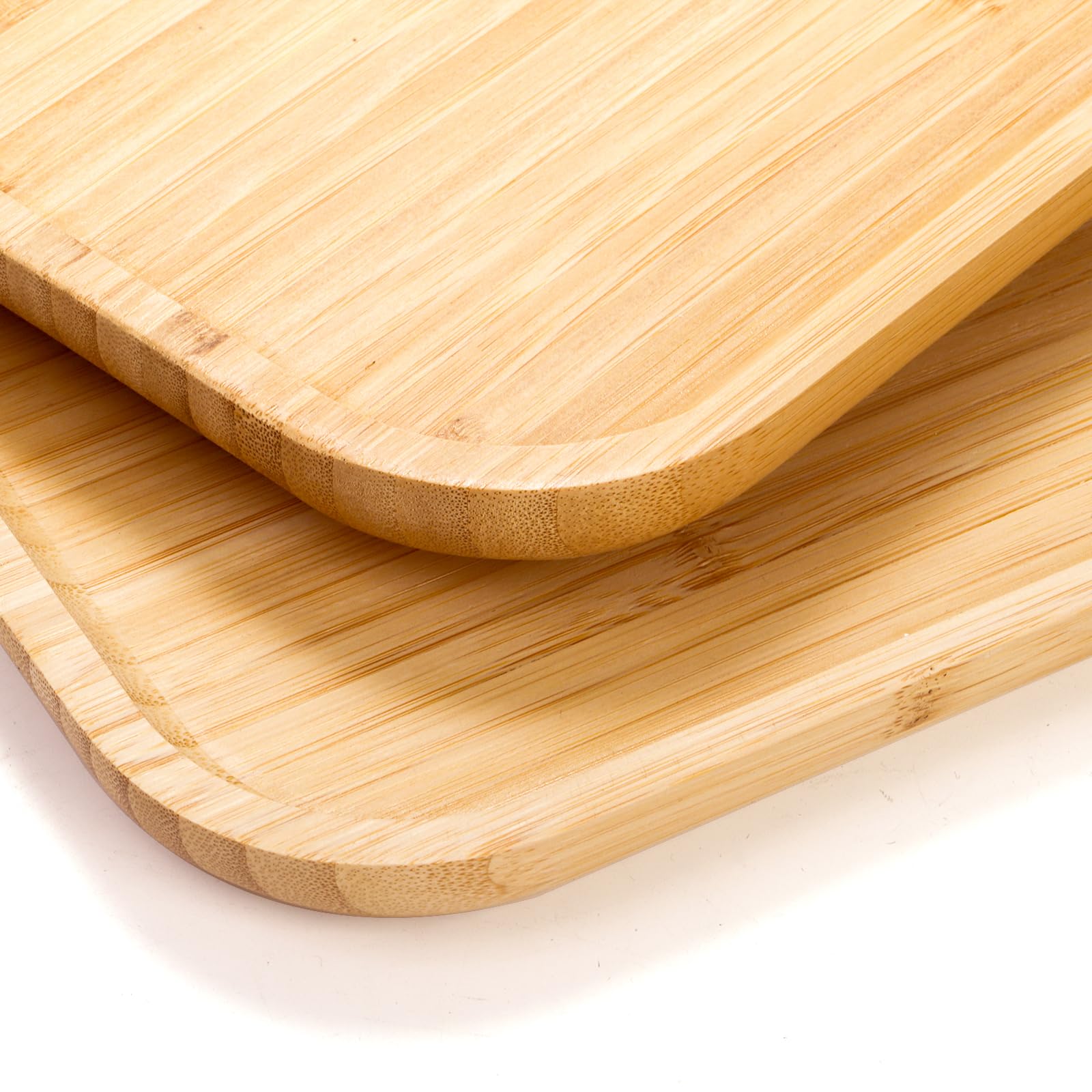 Yarlung 2 Pack Bamboo Tray Cheese Plate, 14X9 Inches Food Serving Saucer Wood Rectangular Platter For Coffee, Tea, Fruit, Plant