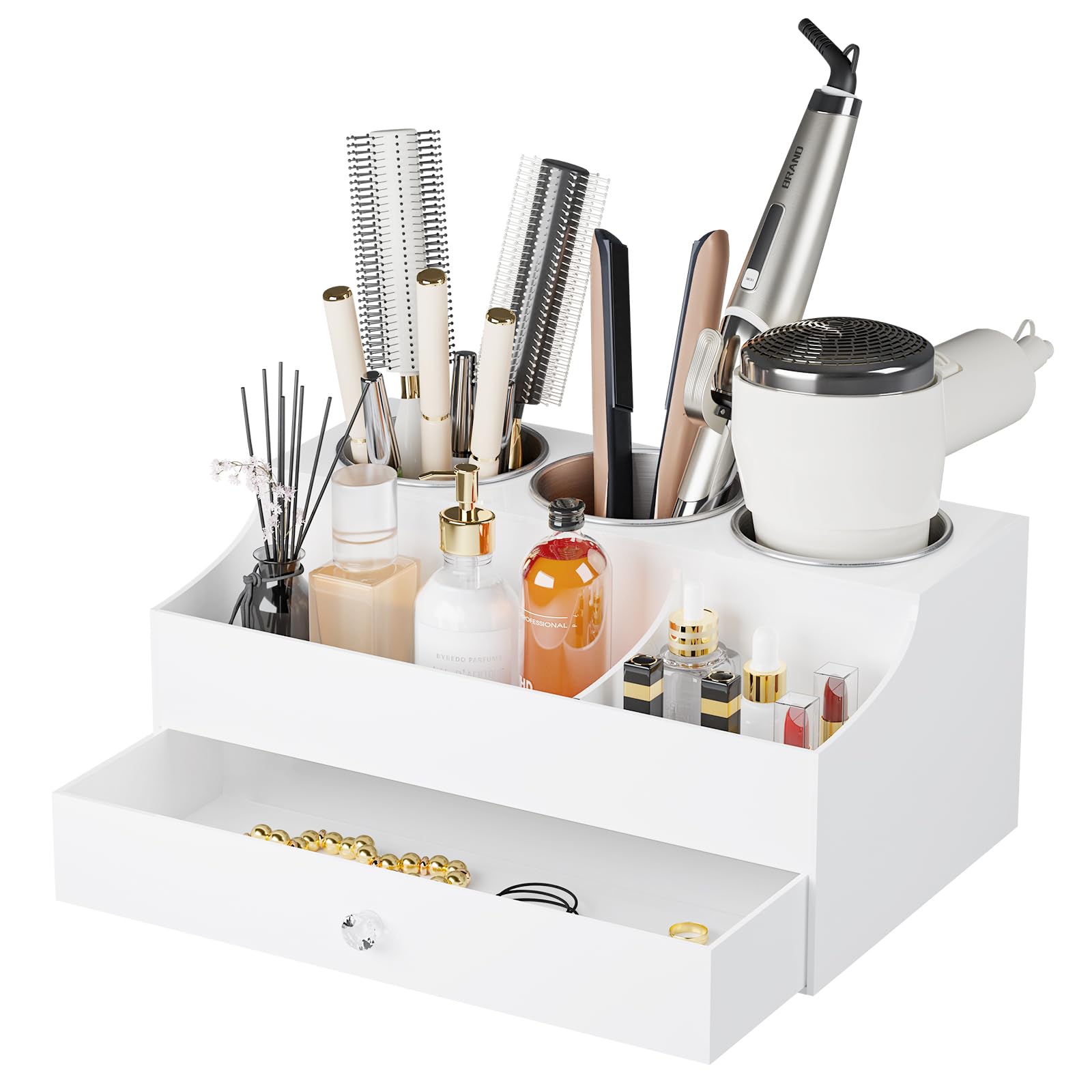 Hair Tool Organizer, Acrylic Hair Blow Dryer Holder Stand for Straightener and Curling Storage, Bathroom Vanity Countertop Organ