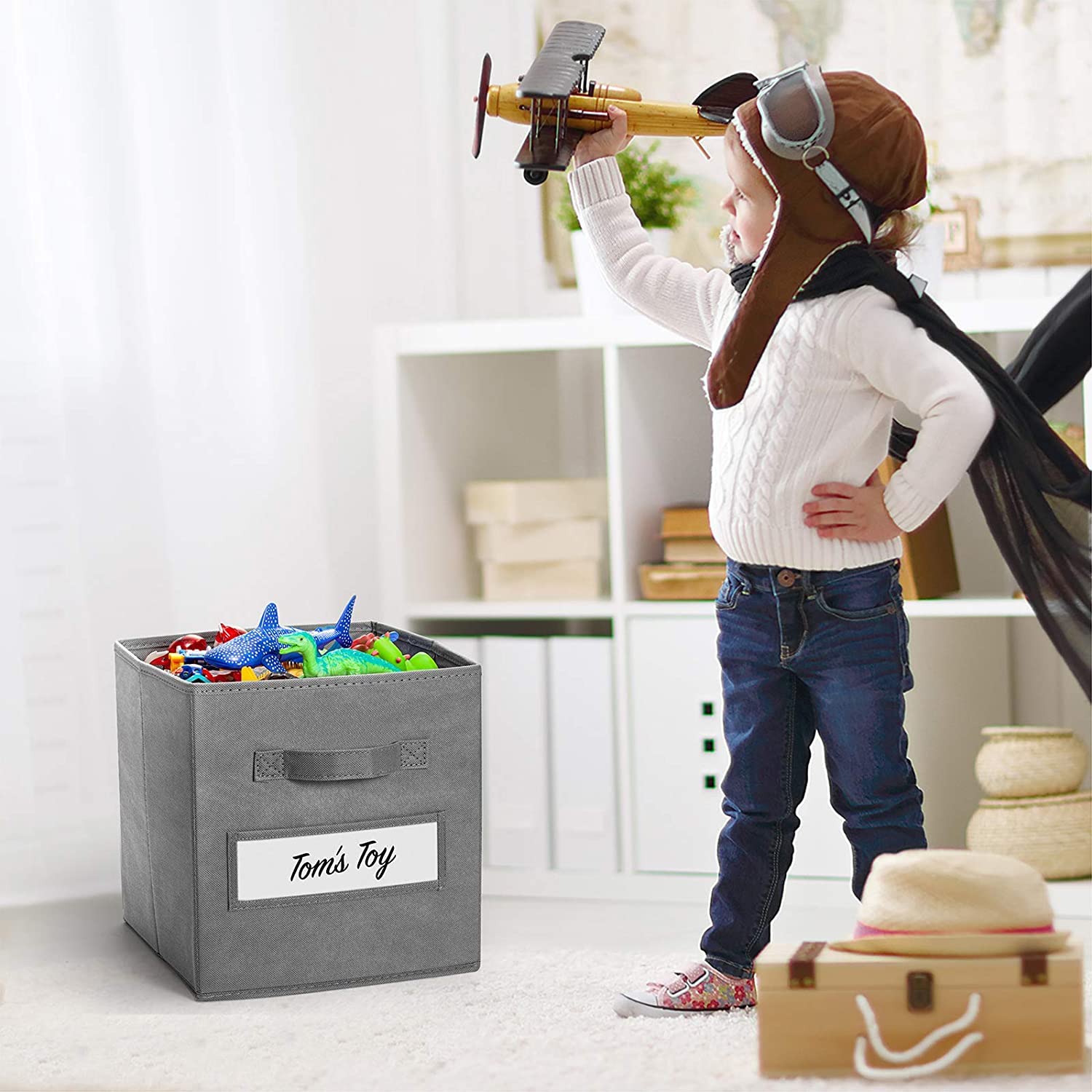 Artsdi 13X13 Inch Cube Storage Bins(Set Of 8)-Basket Bins With 8 Labels Window Cards & A Pen - Collapsible Storage Organizer Box