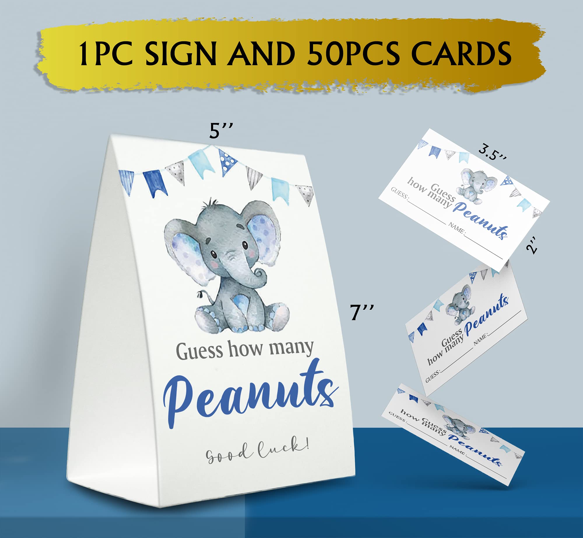 Tesedupoole Guess How Many Peanuts Elephant Themed 50 Card Baby Shower Sign, 5X7 Inches, Multicolor