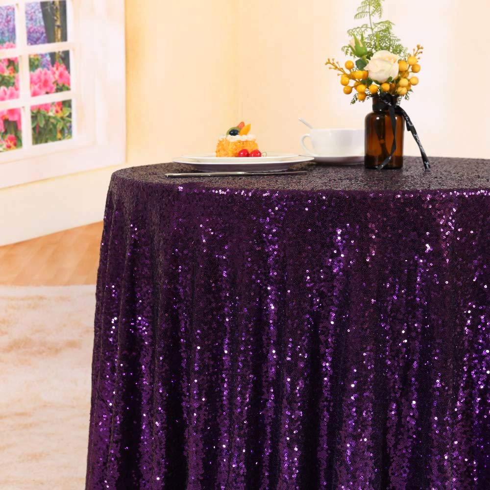 Jyflzq Purple Sequin Tablecloth 70 Round Sparkly Drape Table Cloths Table Cover Overlay For Wedding Birthday Party Baby Bridal S