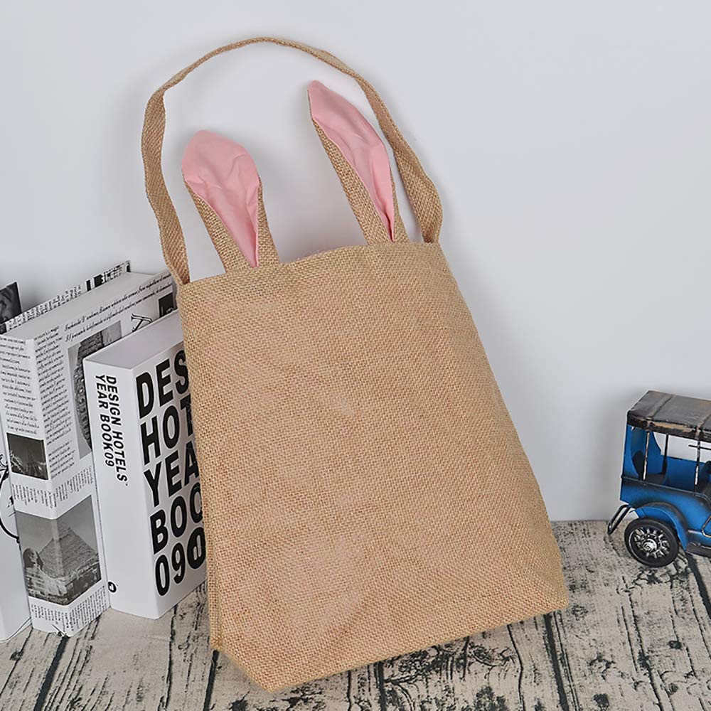 Kefan 6 Pack Easter Bunny Bags Easter Bunny Baskets Jute Burlap Bunny Ear Tote Bags (Easter Bags 02)
