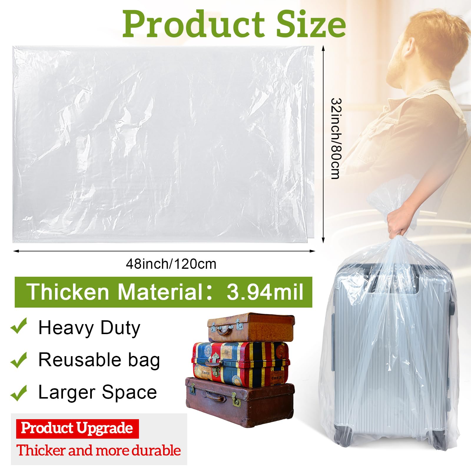 Fainne 10 Pack Extra Large Clear Plastic Storage Bags 32 x 48 Inch 3.94 Mils Giant Jumbo Moving Flat Plastic Storage Bags for Cl