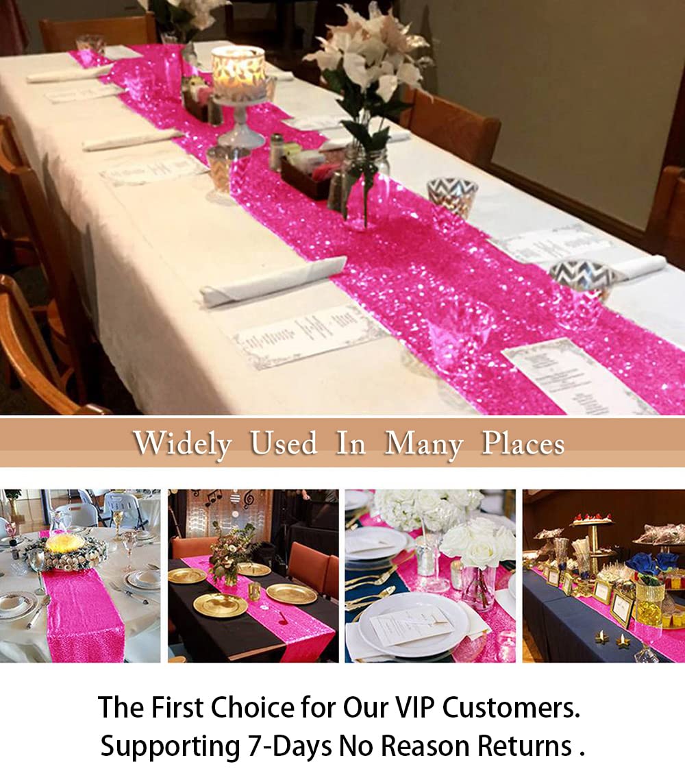 Shinybeauty 12X108-Inch Hot Pink Sparkly Sequin Table Runner Glitz Sequin Table Runner For Wedding Part/Event Linen (Hot Pink)