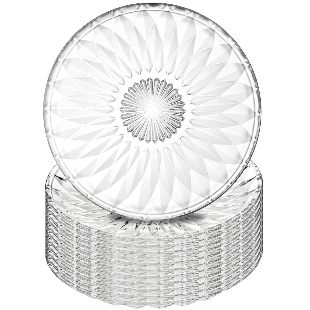 Hiceeden Set Of 12 Crystal Glass Salad Plate, 8 Inch Round Clear Dessert Plates Restaurant Serving Party Plates For Fruits, Snac