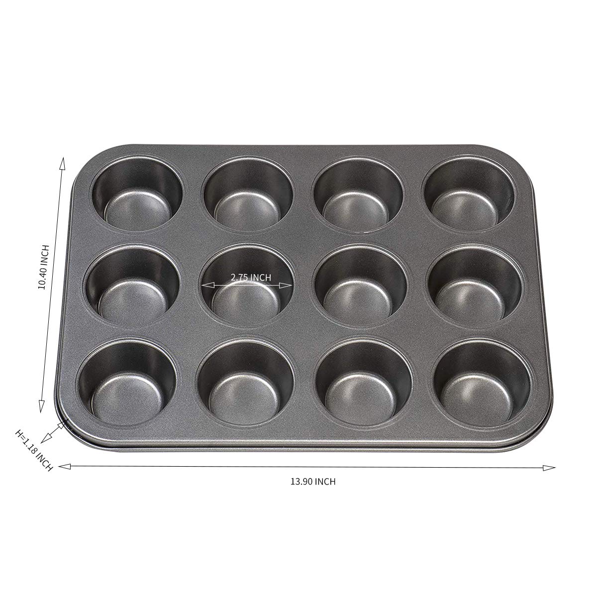 Twscvc 12 Cups Muffin And Cupcake Pan, Nonstick Brownie Cake Pan, Carbon Steel Bakeware For Oven Baking Gray