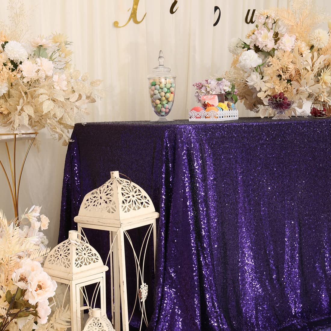 Partydelight 60''X102'' Purple Sequin Tablecloth For Wedding, Party, Birthday.