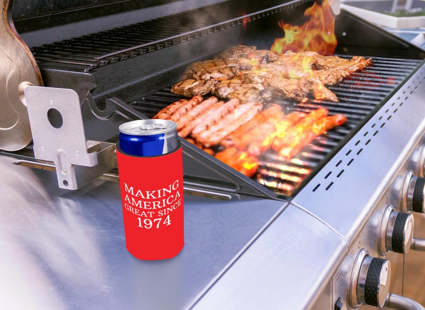50Th Birthday Coolie Making America Great Since 1974 12-Pack Ultra Slim Can Coolies Red