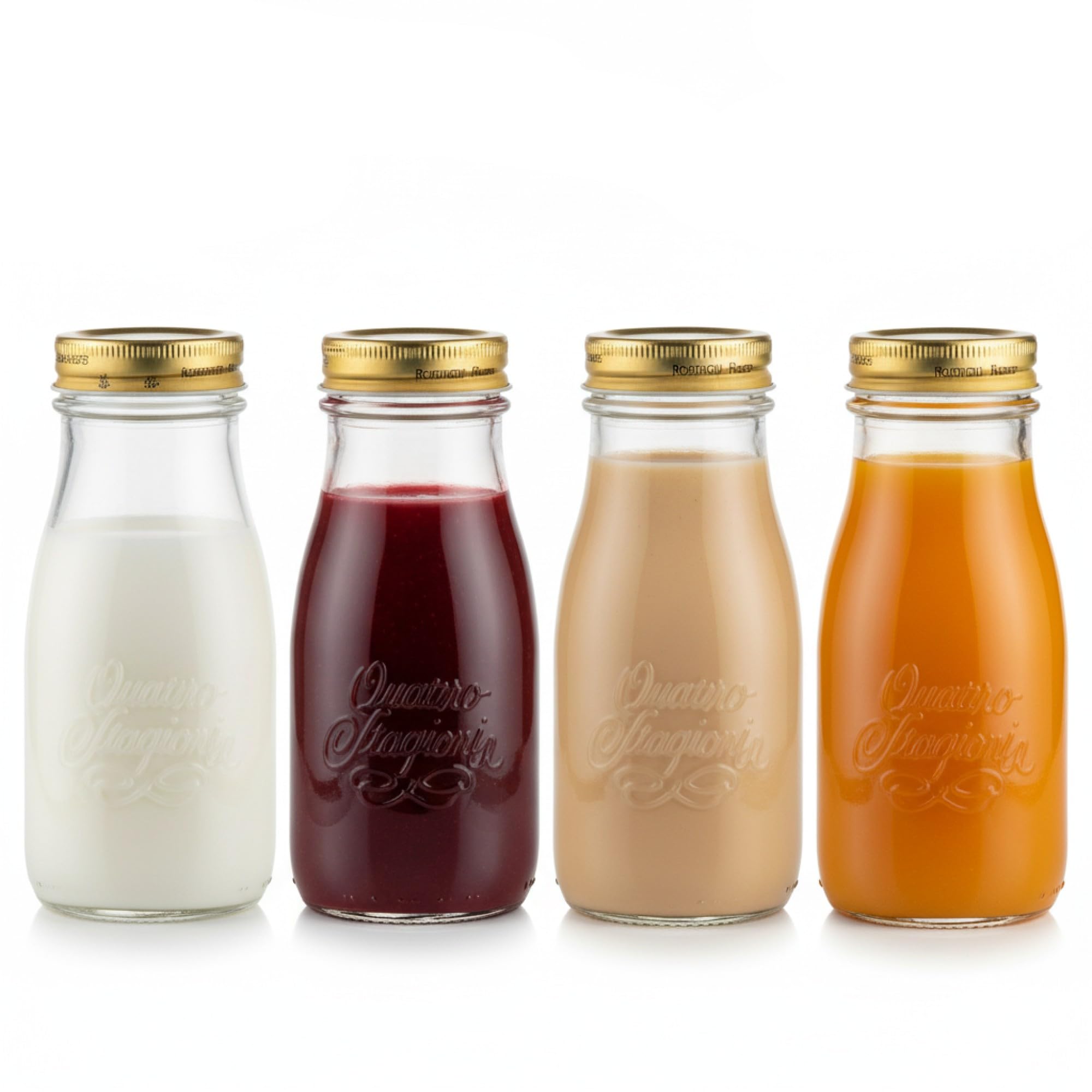 Bormioli Rocco Quattro Stagioni Bottles - 13.5 Oz. Glass Jars with Twist Lids, Microwave & Dishwasher Safe - For Canning, Cockta