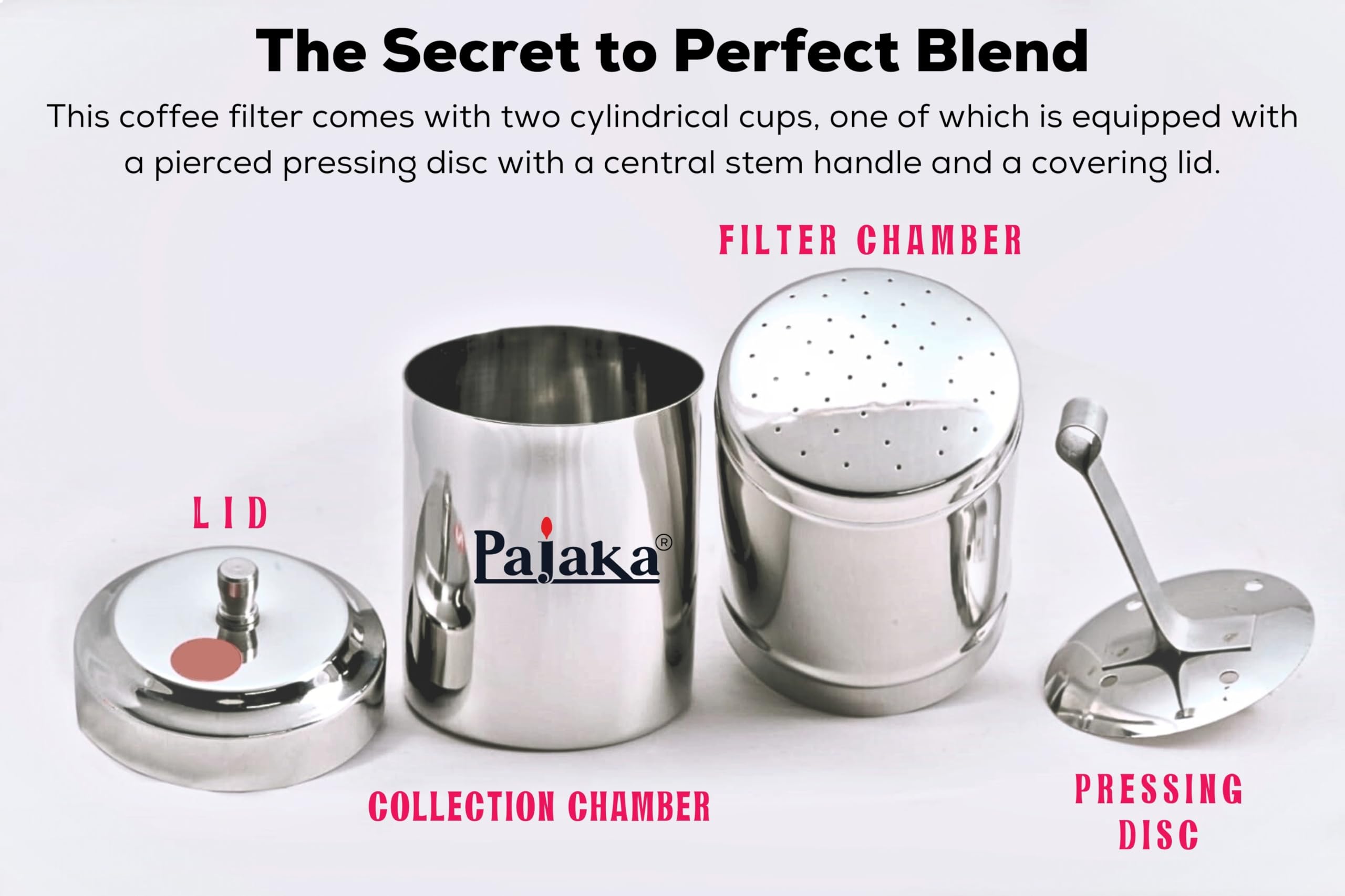 PAJAKA South Indian Filter Coffee Maker 2-4 Cup Mug Madras Kaapi Kappi Drip Decoction Maker Brewer Dripper Stainless Steel Medium Size for Home & Kitchen (250 ML)