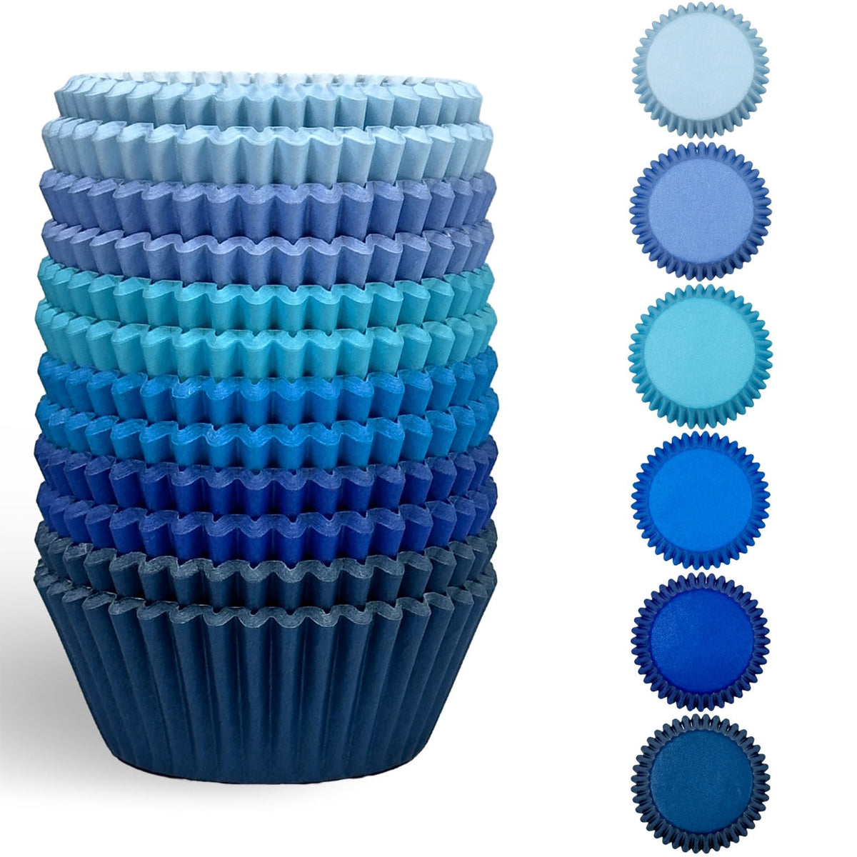 Qiqee 300 Counts Cupcake Liners Cupcake Cups Food Grade 6 Solid Blue Colors Cupcake Papers Muffin Baking Cups Cupcake Wrappers (