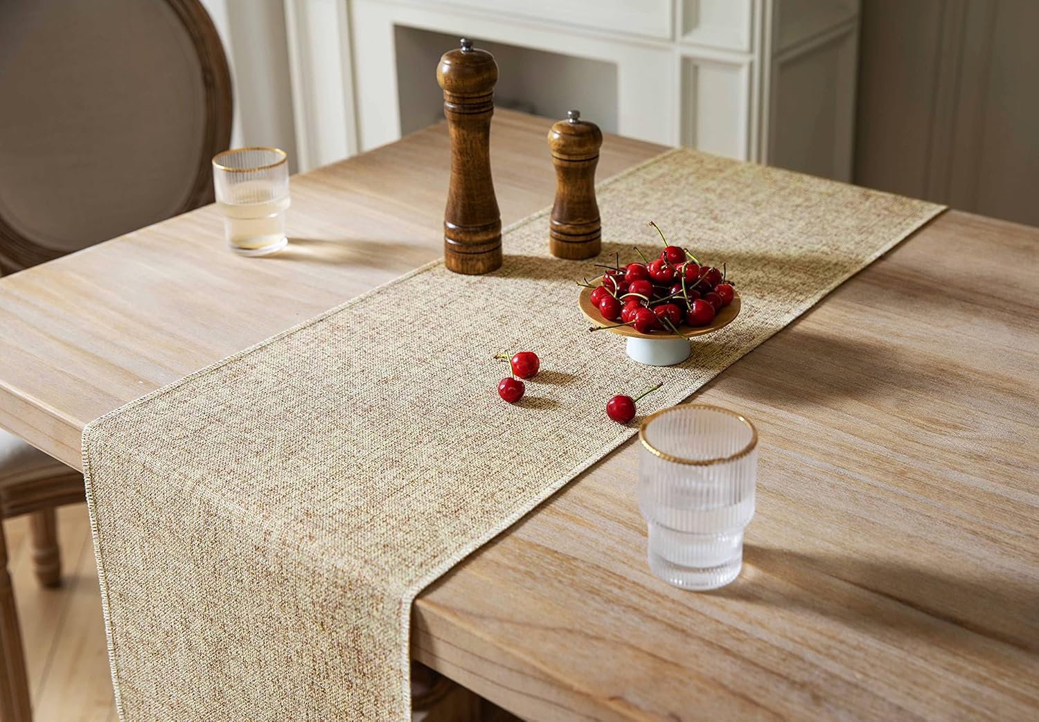 ZeeMart Beige Table Runners 108 Inches Long  Burlap Linen Style Rustic Farmhouse Table Runner  Long Boho Dining Table Runner  13x108 Inches  Oatmeal Beige