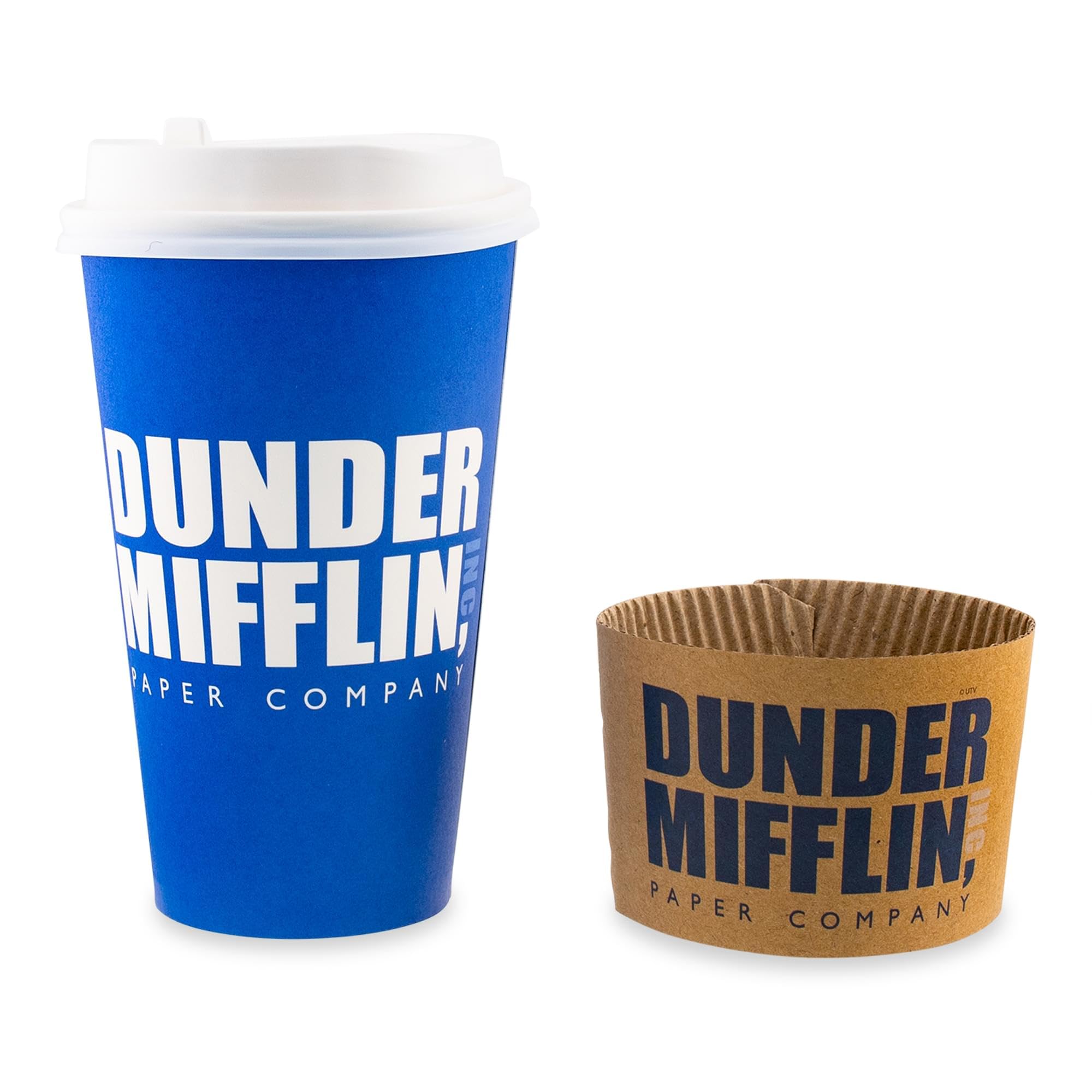 Silver Buffalo The Office Dunder Mifflin 8Pk Paper Travel Disposable Cups With Lid, 16 Ounces