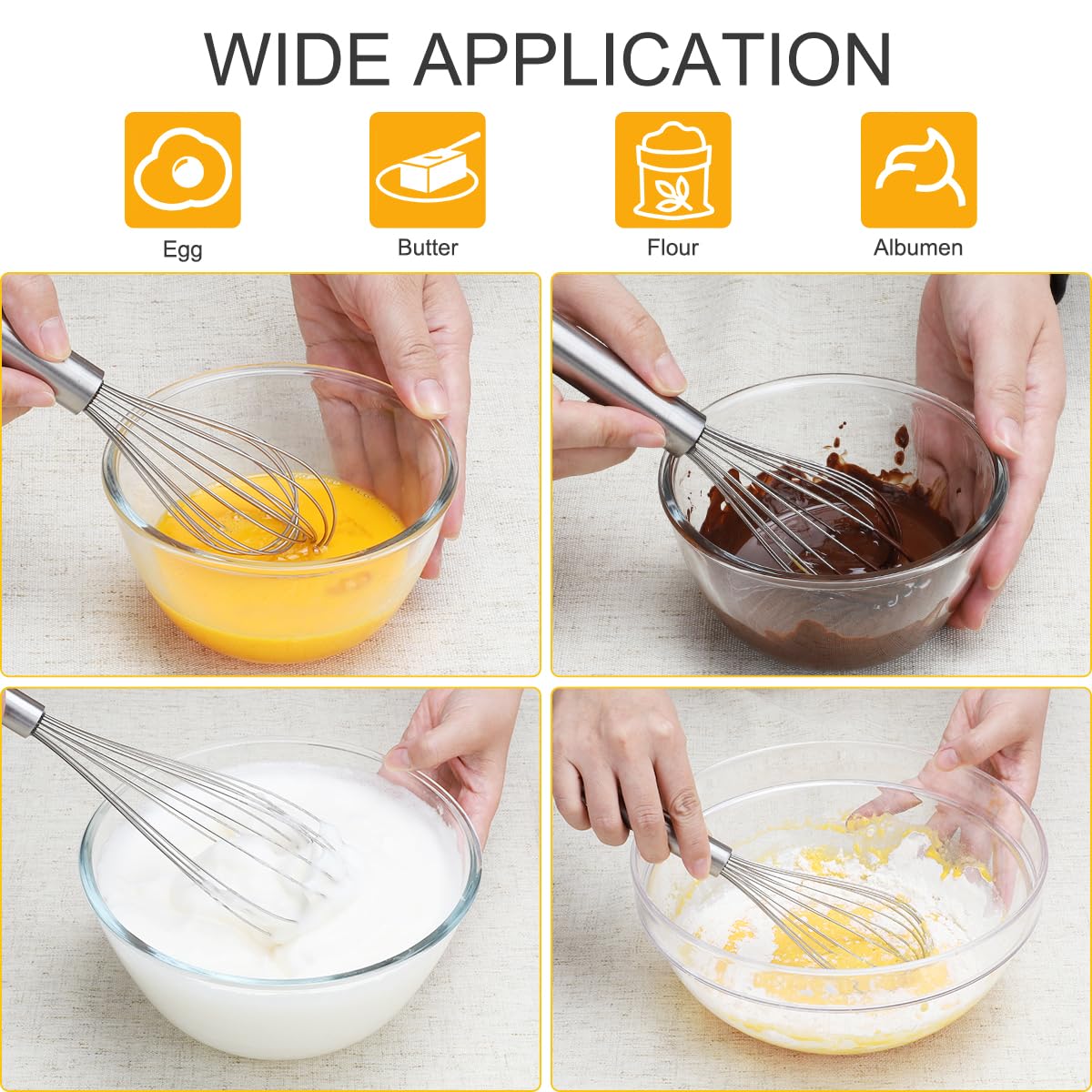 Hotec 4 Pieces Stainless Steel Whisks Set Wire Whisk Balloon Whisk Egg Beater Kitchen Utensils For Stirring, Beating, Blending