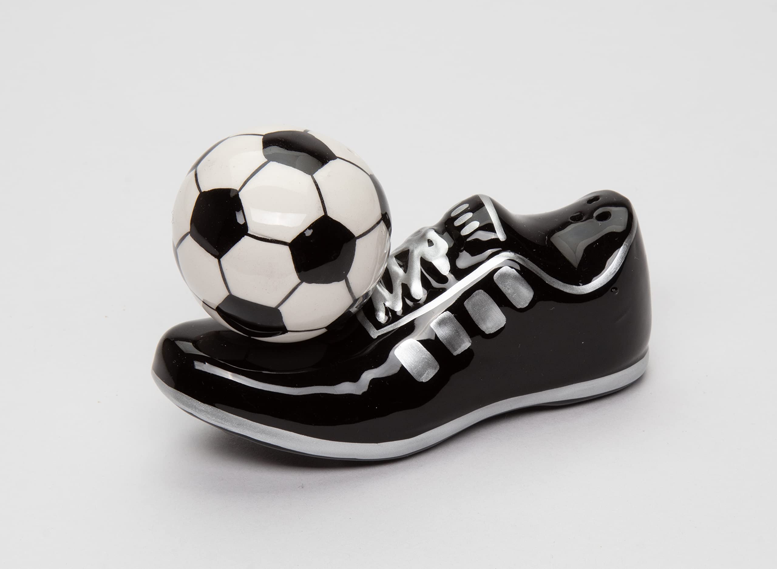 CG Magnetic Soccer Shoes with Ball Salt and Pepper Shakers, Black, 4 1/2 x 1 3/4 x 3H (SS-CG-10466)