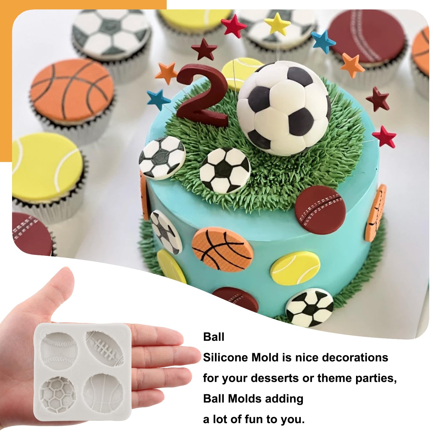 Sijiangmold Baseball Silicone Molds Bat Glove Hat Fondant Molds Basketball Football Rugby Chocolate Mold For Cake Decorating Cup