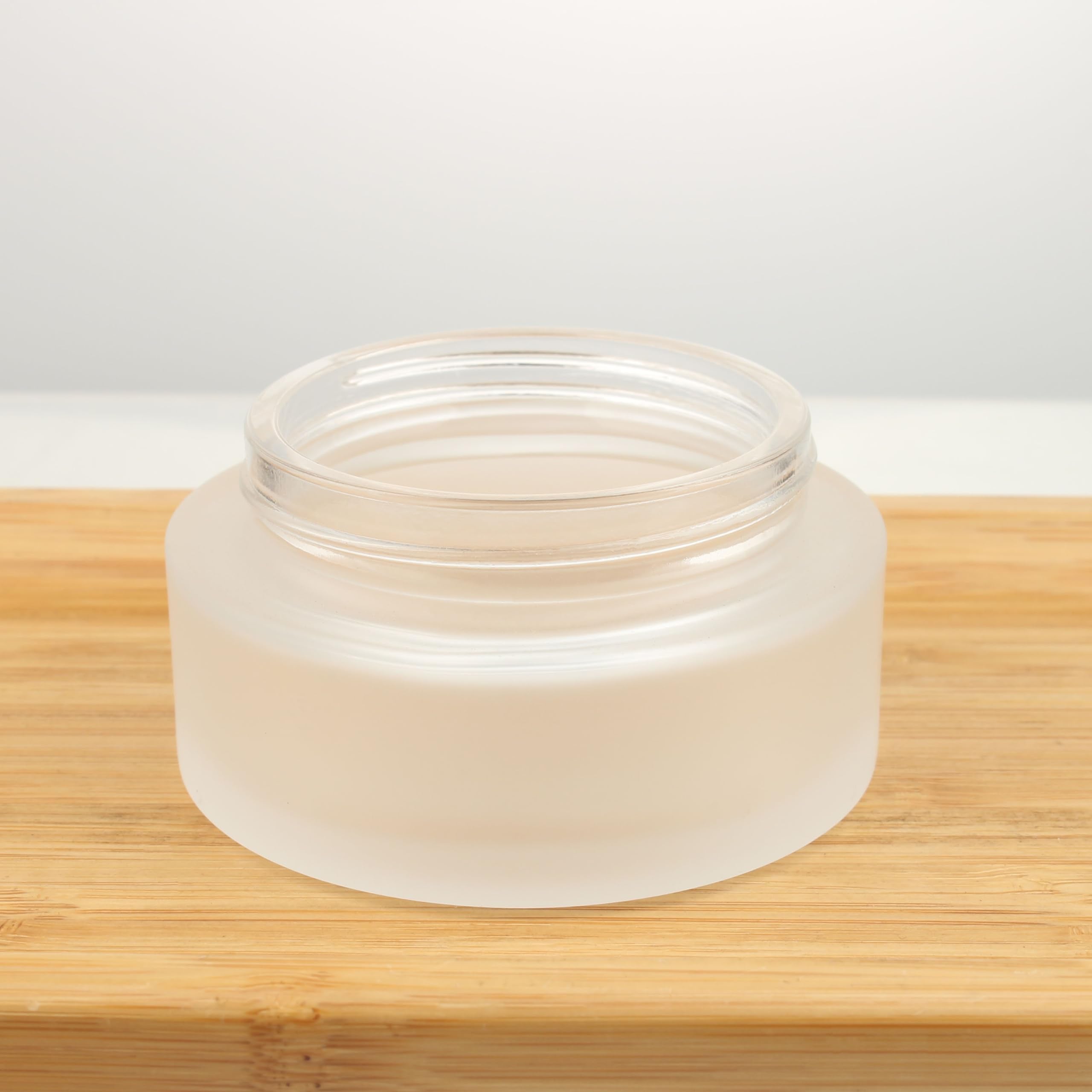 Cosidea 5Pcs Empty 3.33 Oz/100G Round Frosted Glass Jars With Bamboo Lids, Bamboo Cream Jar Refillable Cosmetic Travel Container