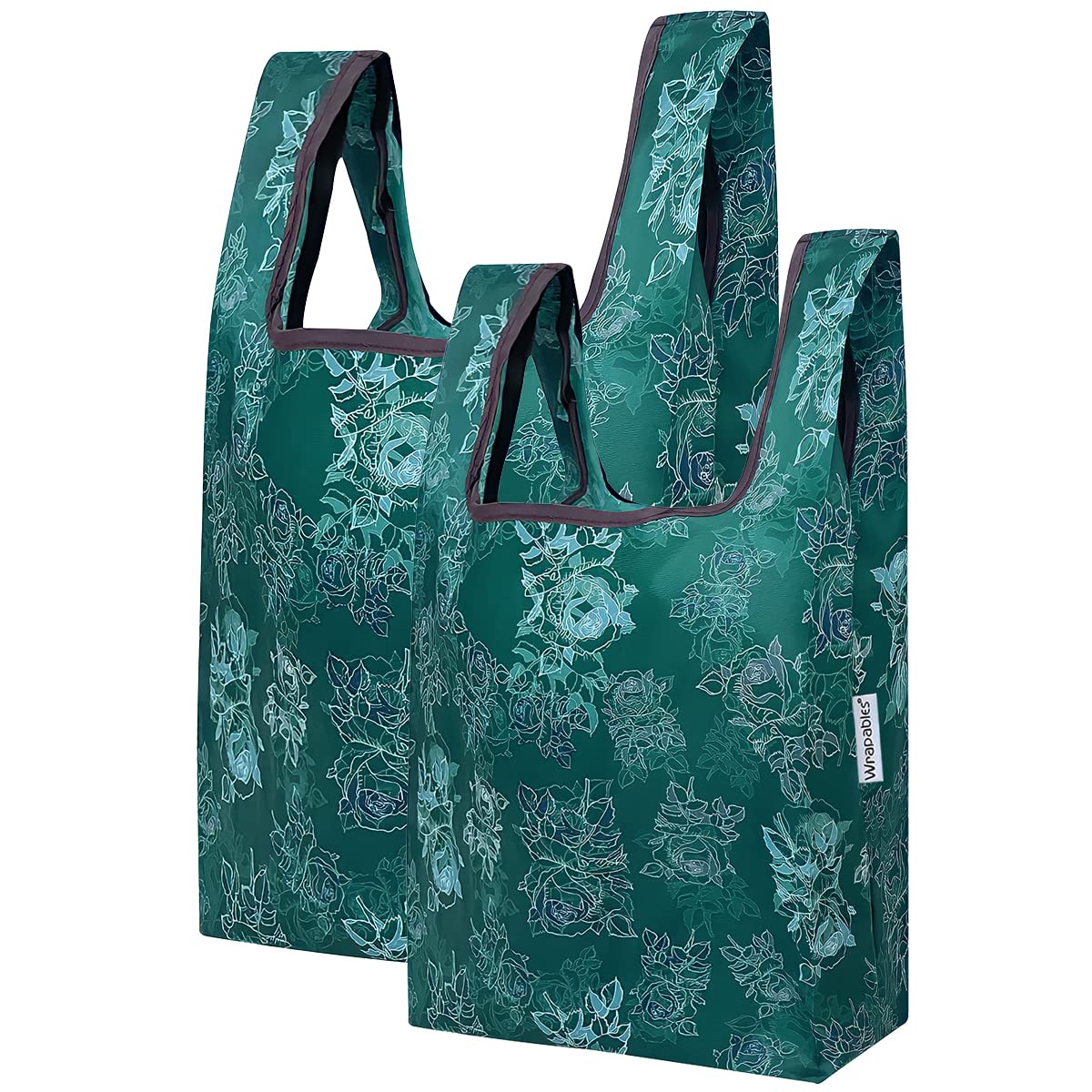 Wrapables Jolibag Collection Reusable Shopping Bag (Set Of 2), Green Rose Shadow