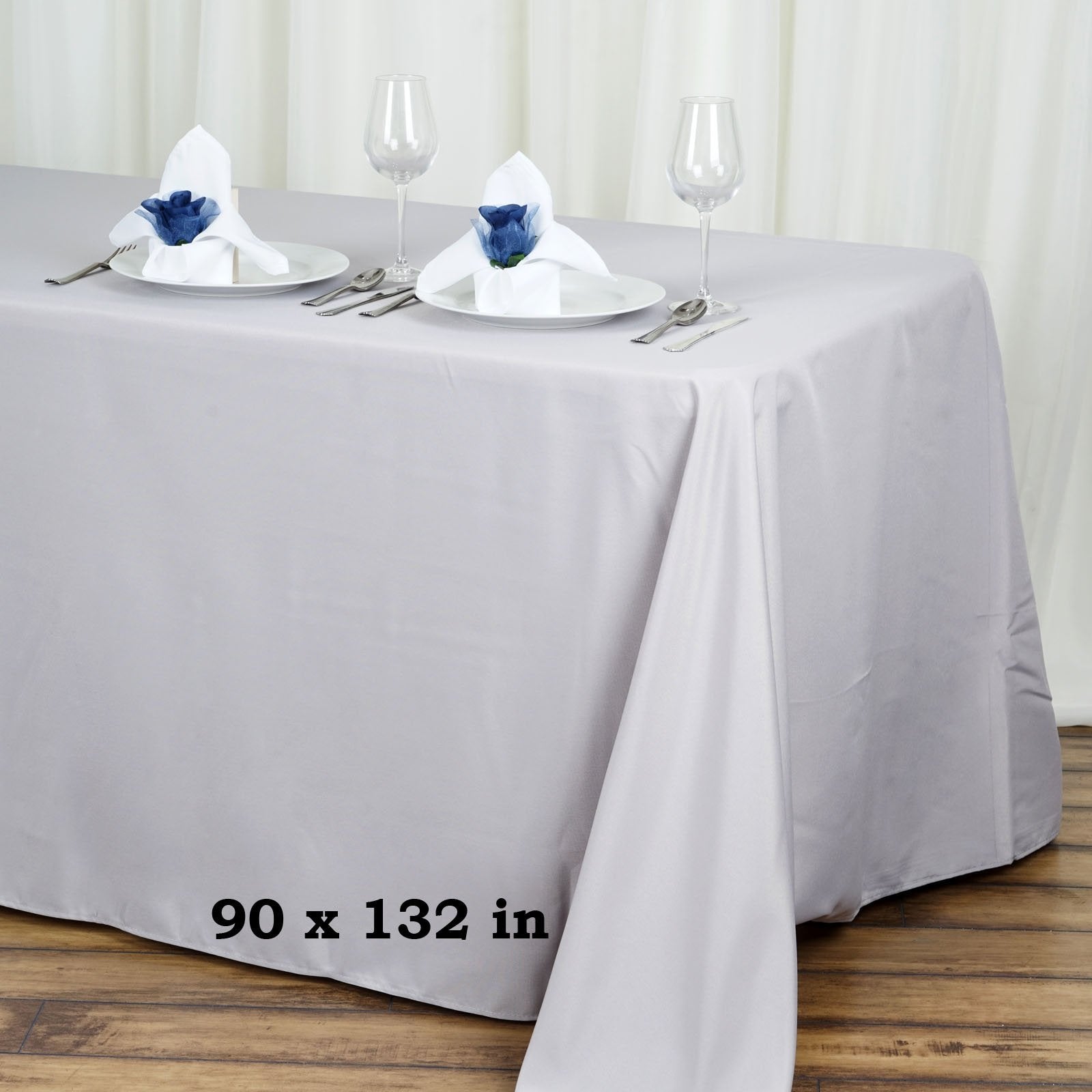 Tableclothsfactory Silver 90X132 Polyester Rectangle Tablecloths