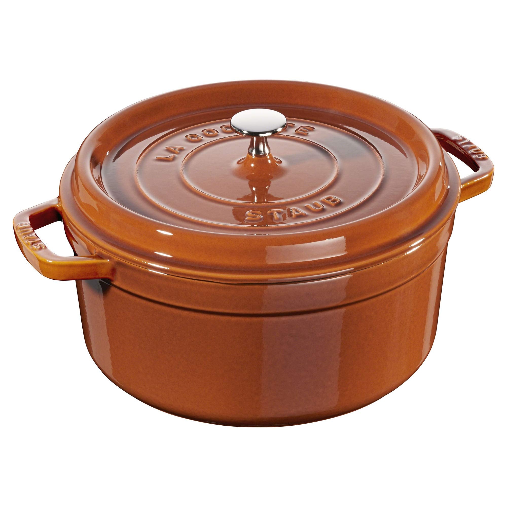 STAUB Cast Iron Dutch Oven 5.5-qt Round Cocotte, Made in France, Serves 5-6, Burnt Orange