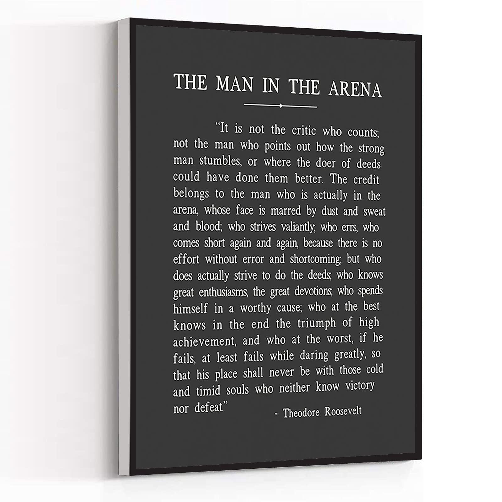 Kejpu Canvas Wall Art The Man In The Arena Metal Print,Theodore Roosevelt Quote Artwork Painting For Modern Living Room Office D