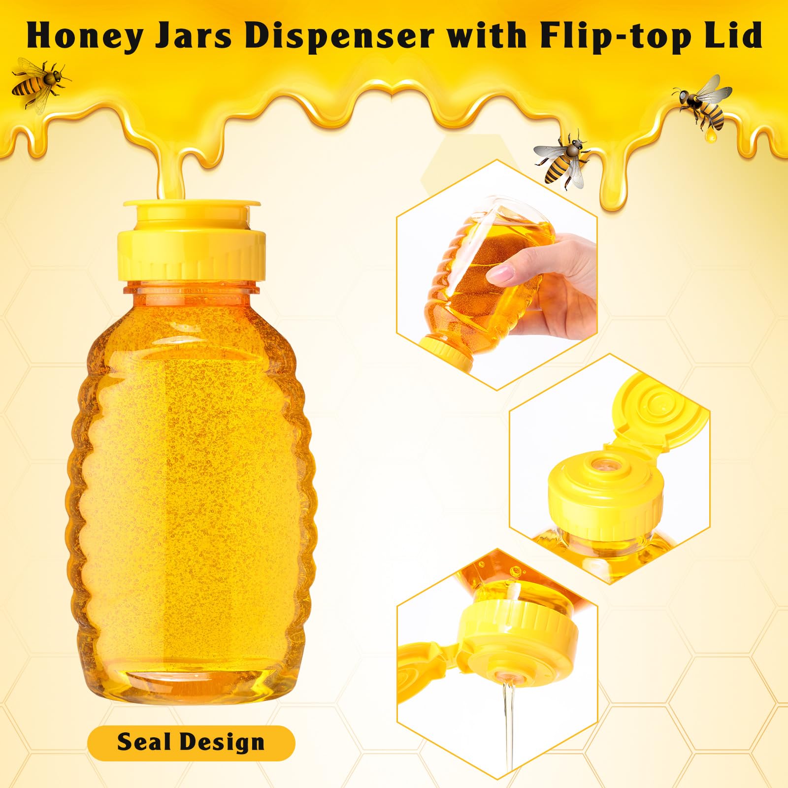 Didaey 48 Pcs 12 Oz Plastic Honey Bottles Clear Honey Jars Honey Dispenser With Lids Caps Honey Containers Leak Resistant Empty