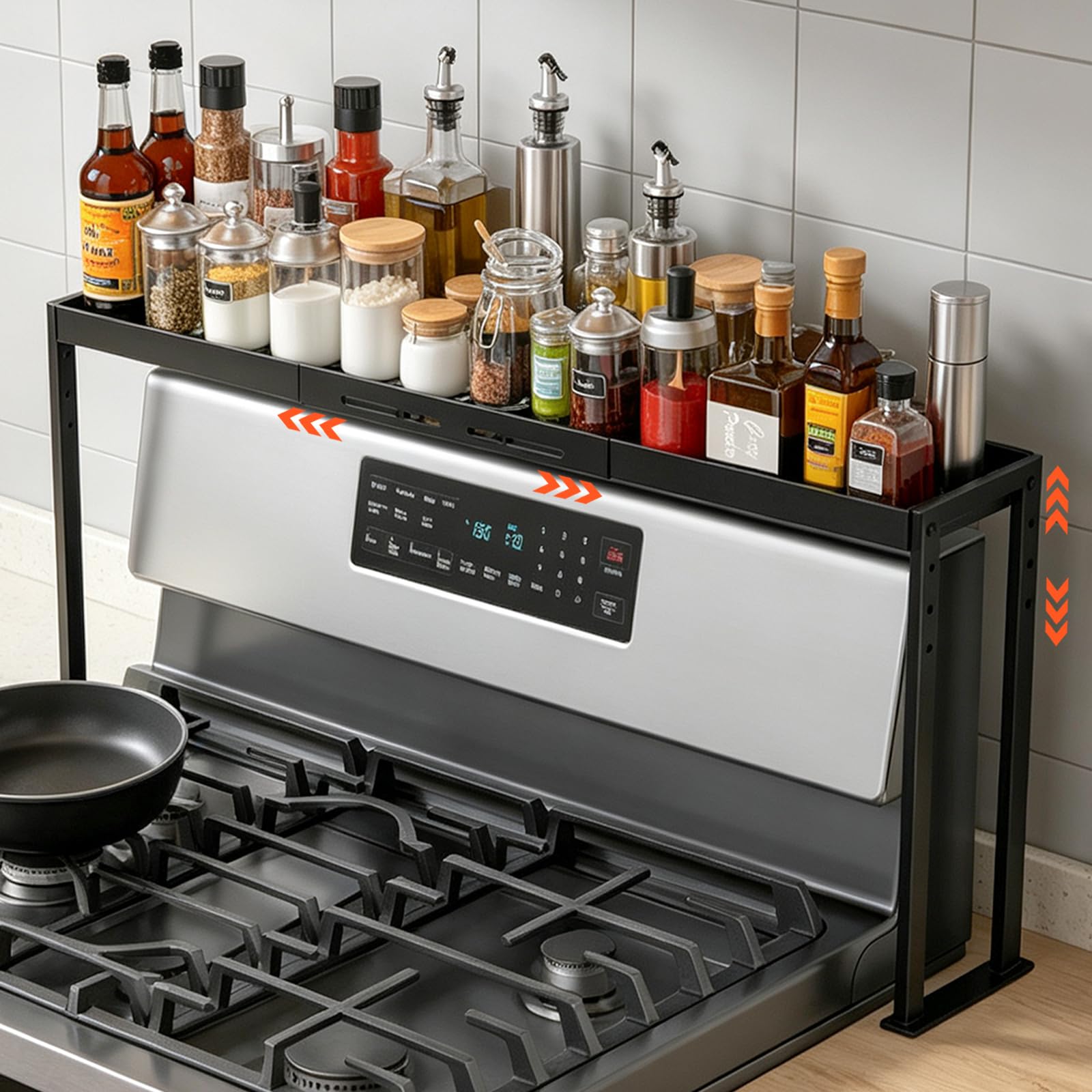 Risirica Over the Stove Shelf, Adjustable Width 26.532.8in & 4 Heights