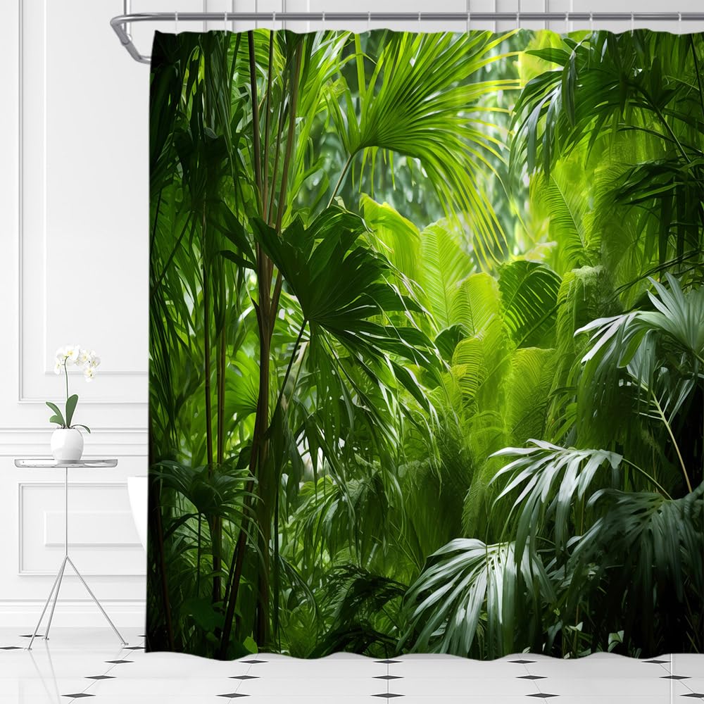 Ysatnsft Jungle Shower Curtain Tropical Rainforest Plam Leaf Forest Tree Nature Summer Fabric Bathroom Decor Set With Hooks,(70'